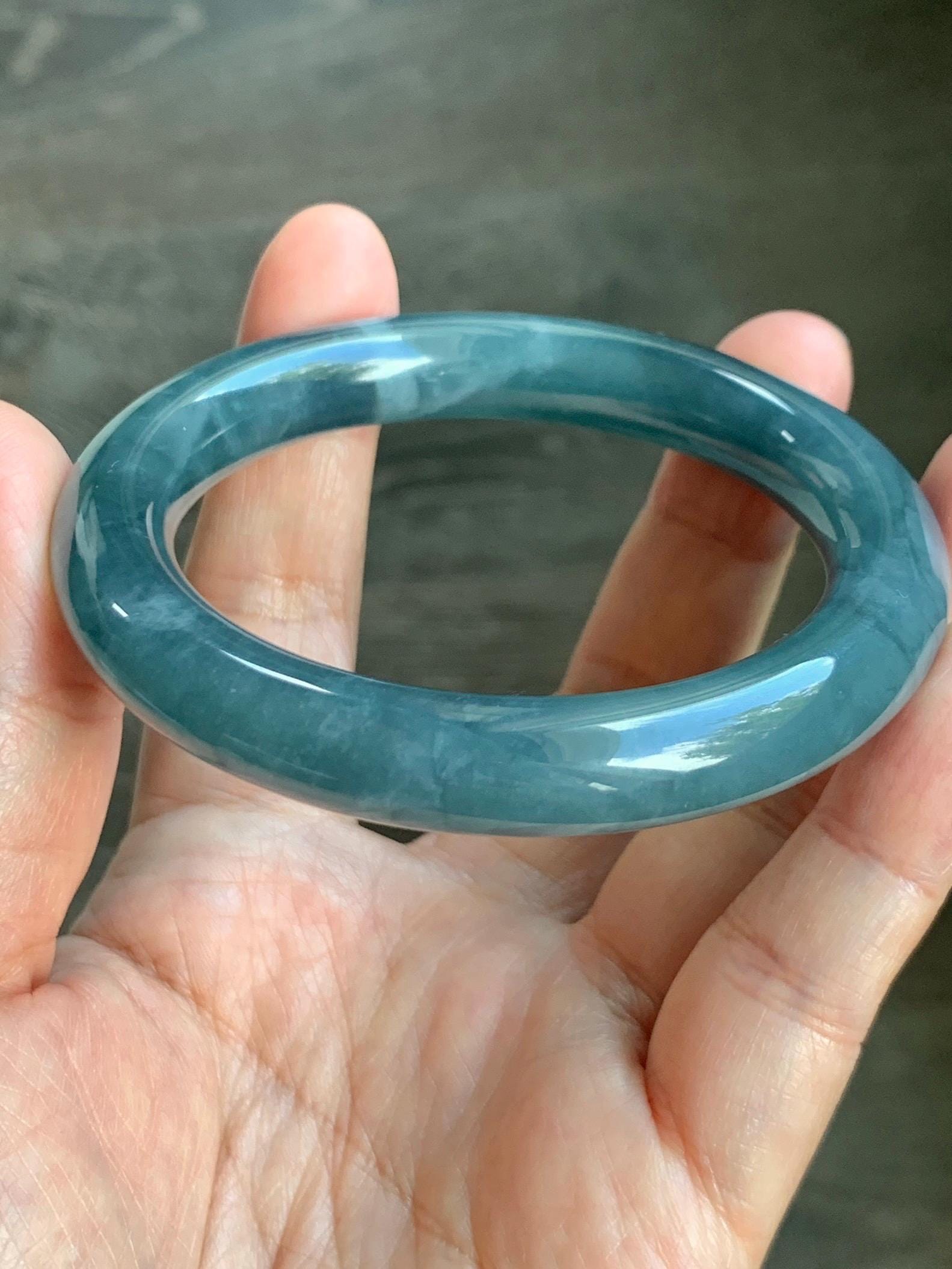 Certified Natural Grade A Guatemalan Icy Translucent Dusty Blueberry Blue Jade Jadeite Wide Bangle Bracelet 56.1mm 6.93” 天然冰危蓝莓紫翡翠粗圆条手镯 484