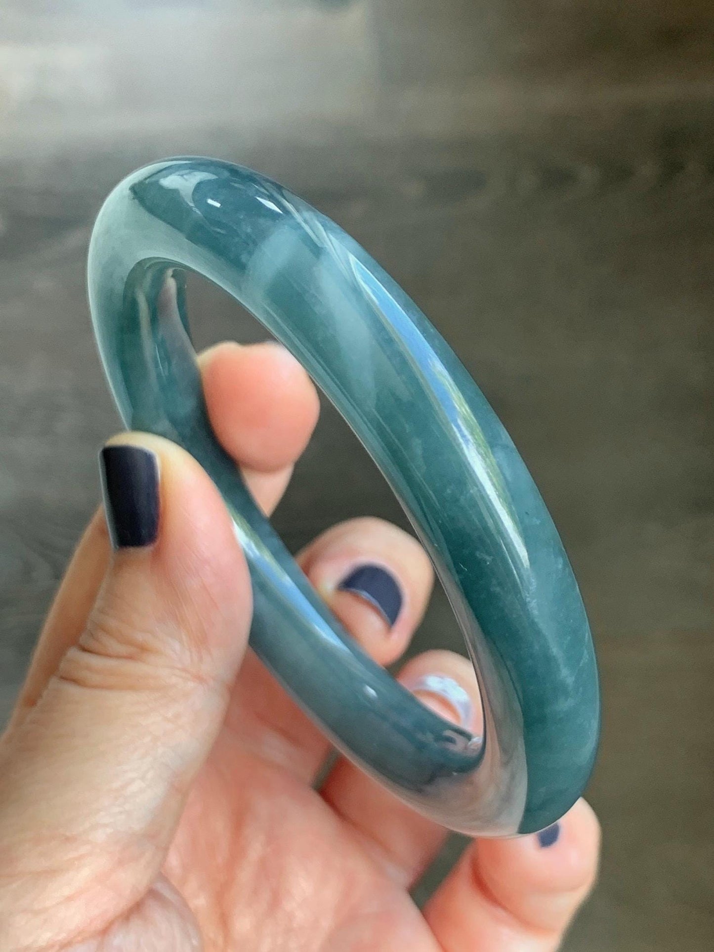 Certified Natural Grade A Guatemalan Icy Translucent Dusty Blueberry Blue Jade Jadeite Wide Bangle Bracelet 56.1mm 6.93” 天然冰危蓝莓紫翡翠粗圆条手镯 484