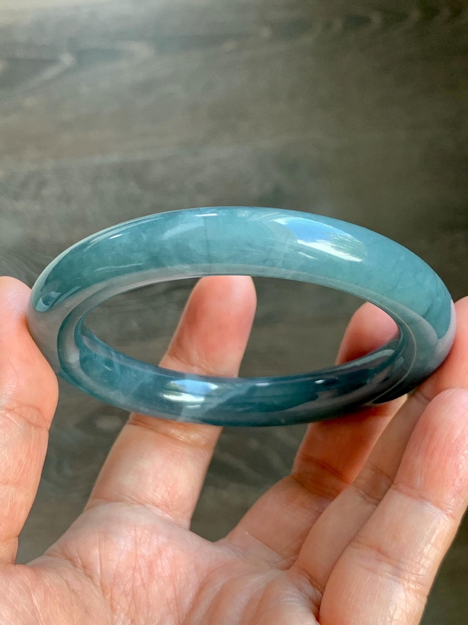 Certified Natural Grade A Guatemalan Icy Translucent Dusty Blueberry Blue Jade Jadeite Wide Bangle Bracelet 56.1mm 6.93” 天然冰危蓝莓紫翡翠粗圆条手镯 484