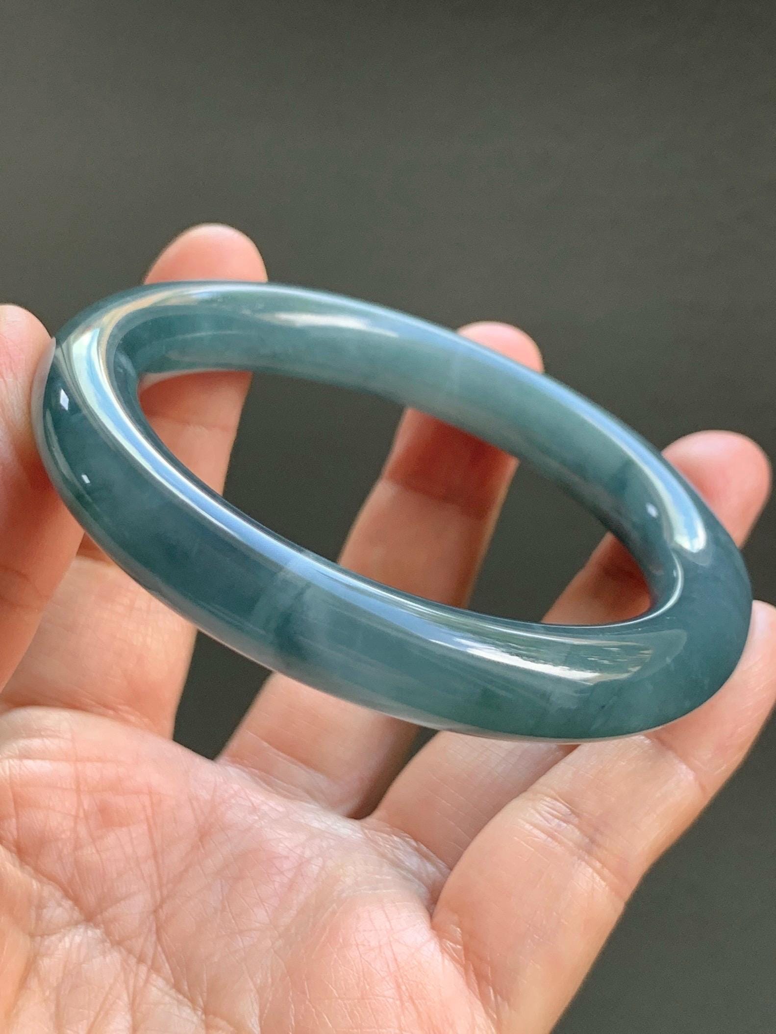 Certified Natural Grade A Guatemalan Icy Translucent Dusty Blueberry Blue Jade Jadeite Wide Bangle Bracelet 56.1mm 6.93” 天然冰危蓝莓紫翡翠粗圆条手镯 484