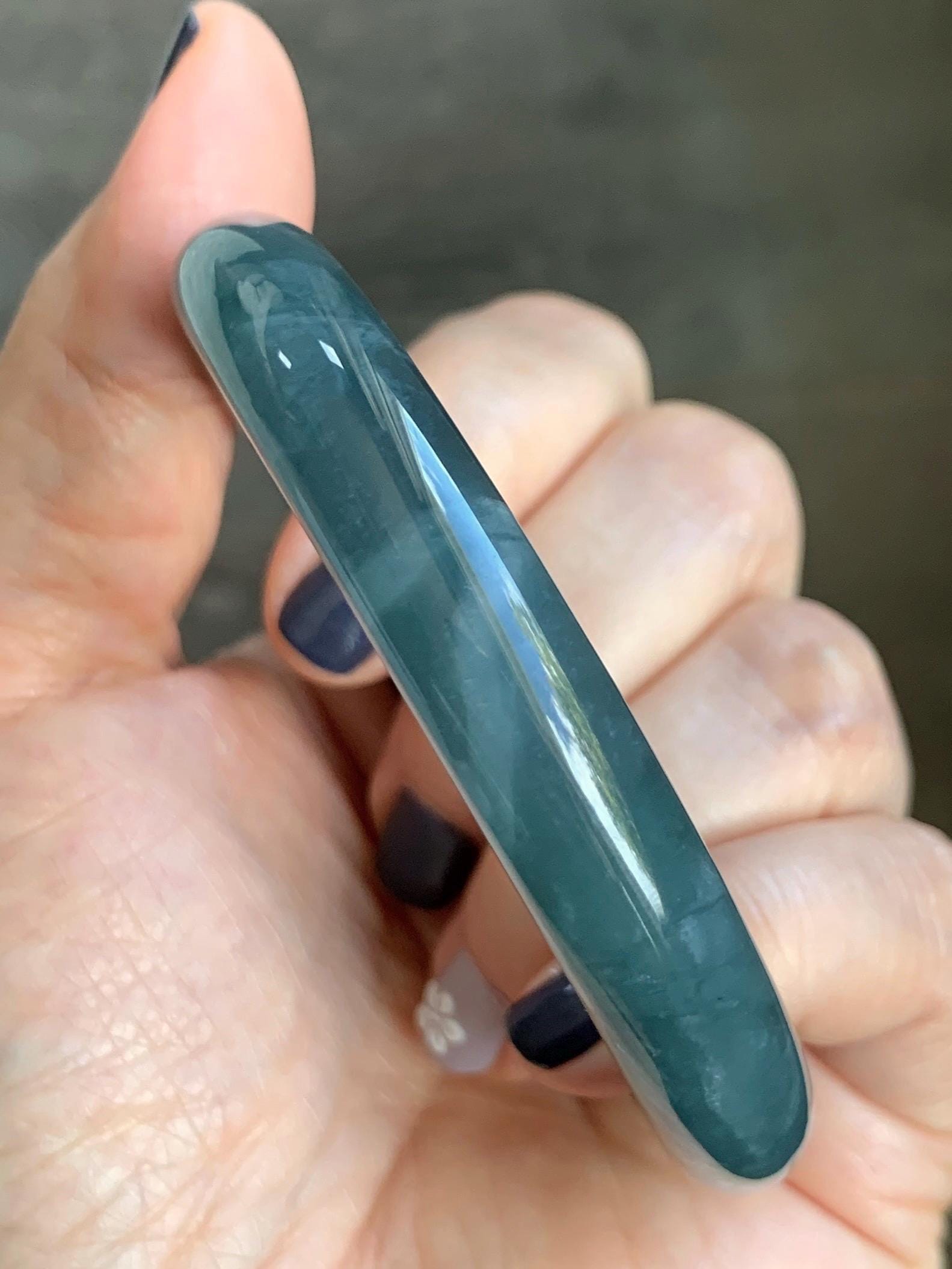 Certified Natural Grade A Guatemalan Icy Translucent Dusty Blueberry Blue Jade Jadeite Wide Bangle Bracelet 56.1mm 6.93” 天然冰危蓝莓紫翡翠粗圆条手镯 484