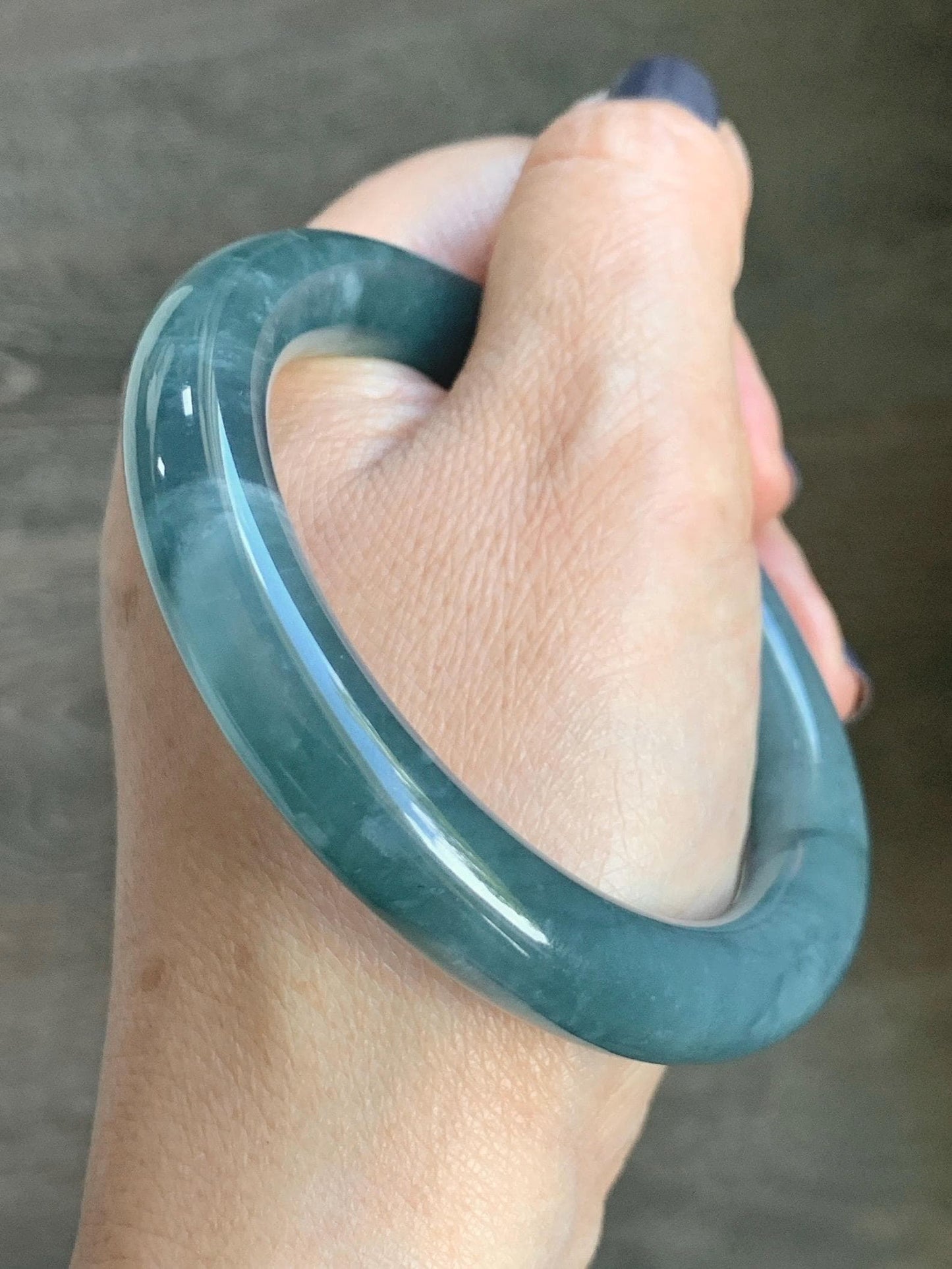 Certified Natural Grade A Guatemalan Icy Translucent Dusty Blueberry Blue Jade Jadeite Wide Bangle Bracelet 56.1mm 6.93” 天然冰危蓝莓紫翡翠粗圆条手镯 484