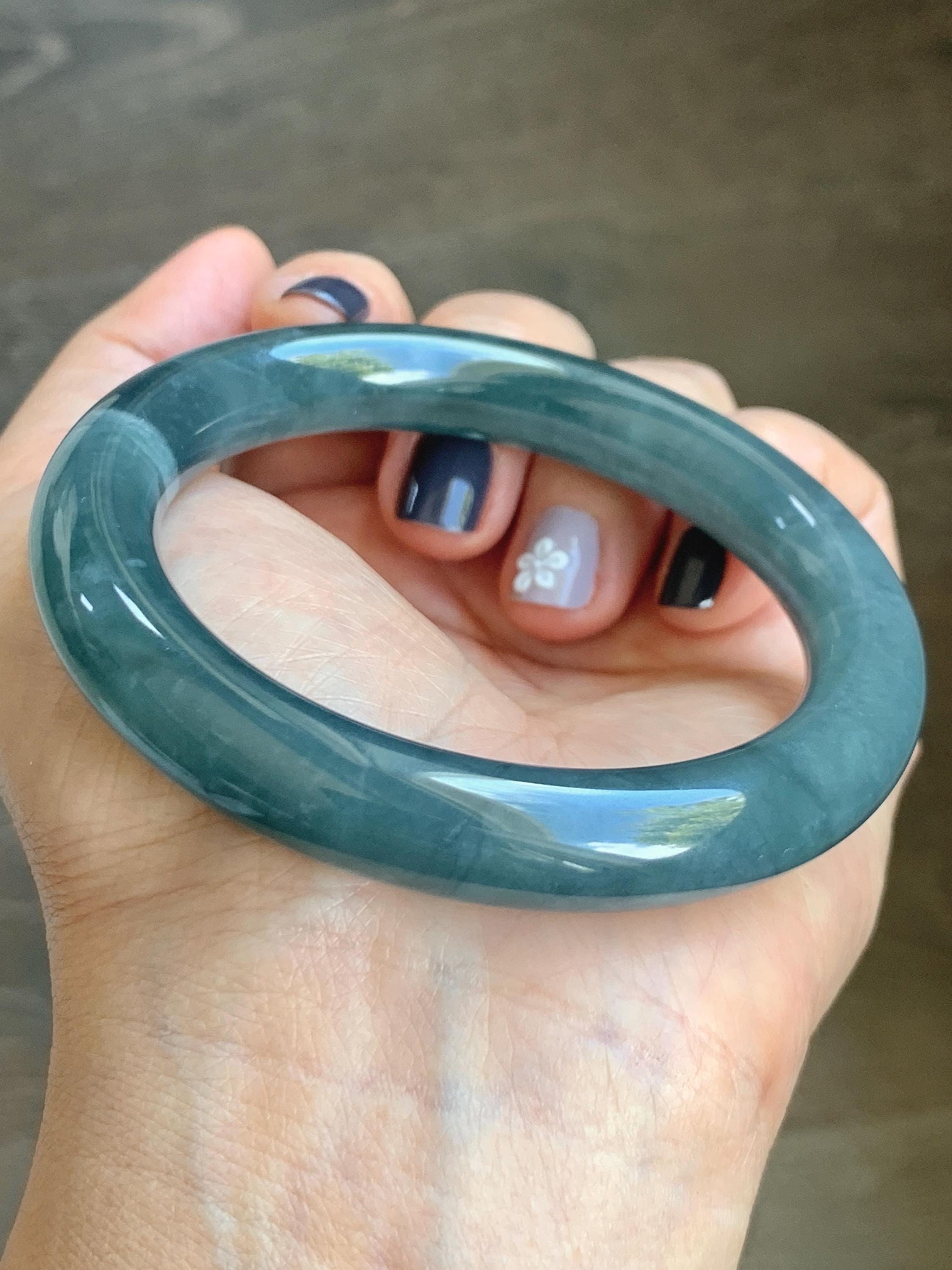 Certified Natural Grade A Guatemalan Icy Translucent Dusty Blueberry Blue Jade Jadeite Wide Bangle Bracelet 56.1mm 6.93” 天然冰危蓝莓紫翡翠粗圆条手镯 484