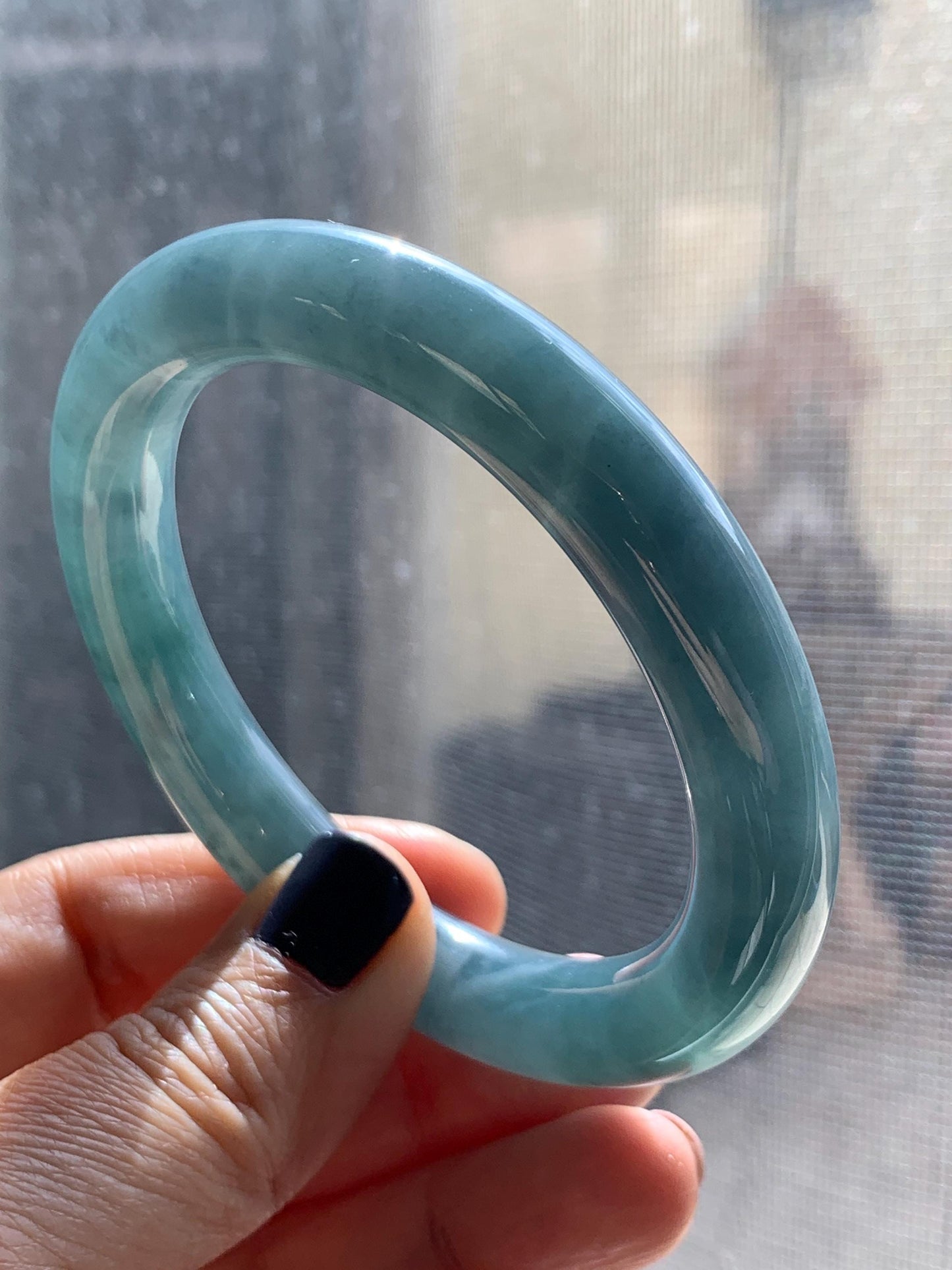 Certified Natural Grade A Guatemalan Icy Translucent Dusty Blueberry Blue Jade Jadeite Wide Bangle Bracelet 56.1mm 6.93” 天然冰危蓝莓紫翡翠粗圆条手镯 484