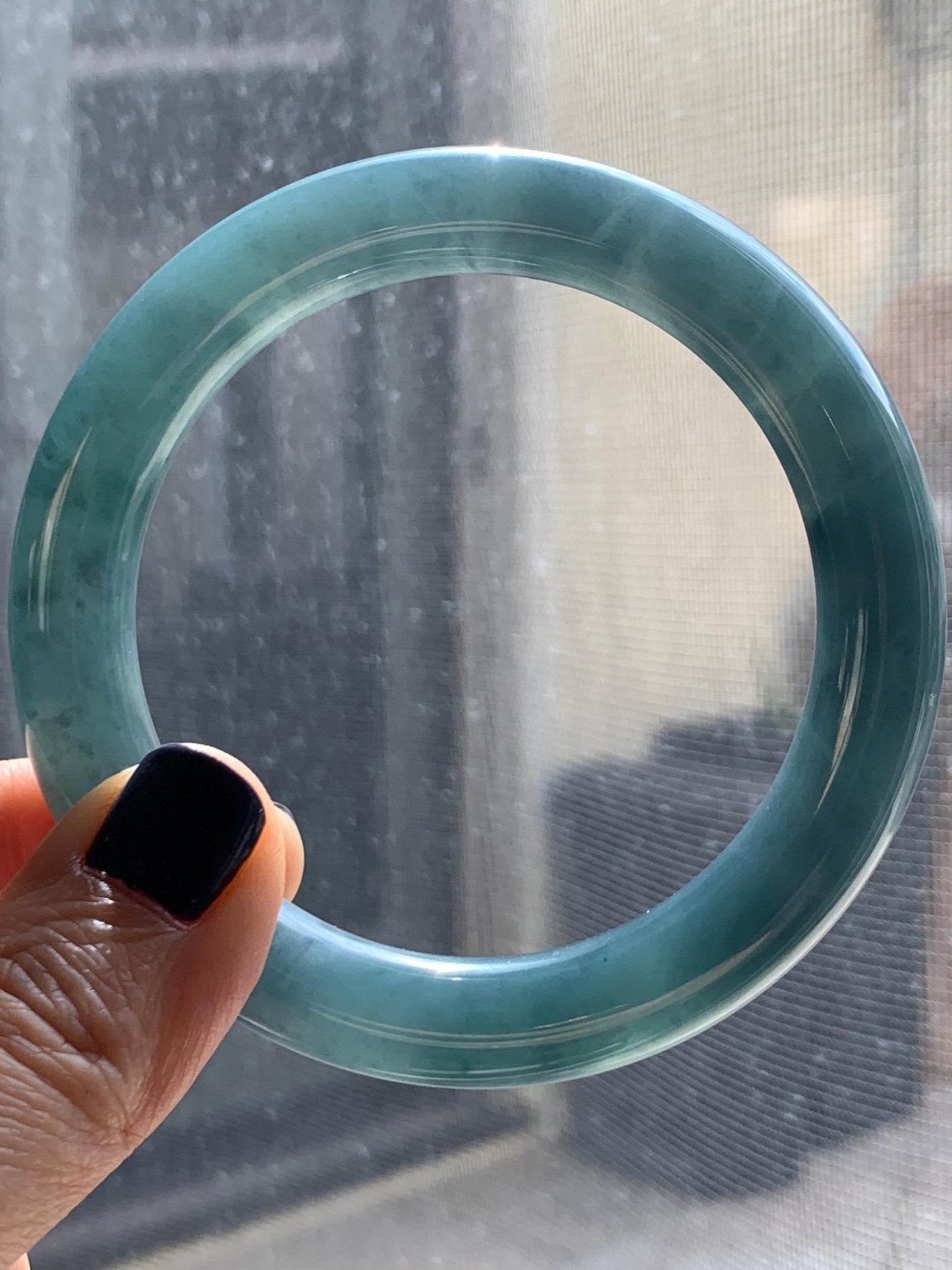 Certified Natural Grade A Guatemalan Icy Translucent Dusty Blueberry Blue Jade Jadeite Wide Bangle Bracelet 56.1mm 6.93” 天然冰危蓝莓紫翡翠粗圆条手镯 484