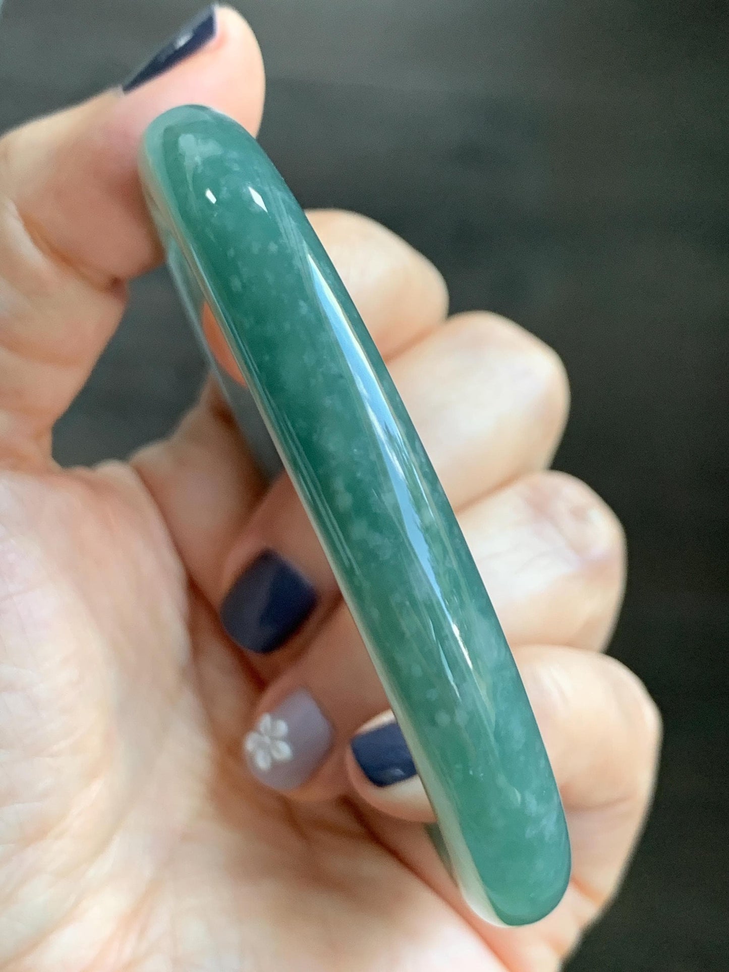 Certified Natural Grade A Guatemalan Icy Translucent Dusty Teal Green Jade Jadeite Wide Bangle Bracelet 59mm 7.29” 天然冰危暗蓝绿翡翠粗圆条手镯 511