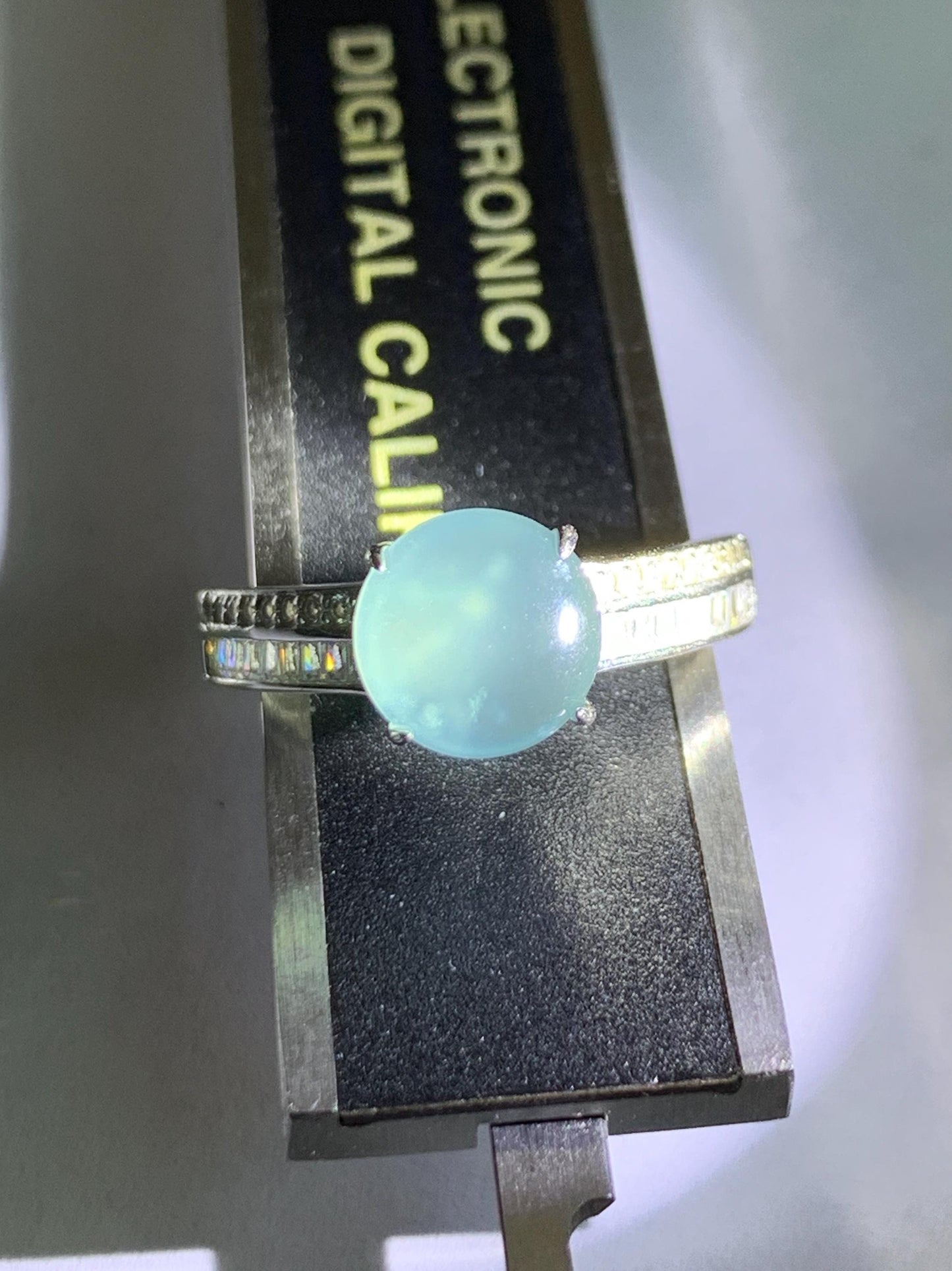 Natural Grade A Guatemalan Icy highly Translucent Pastel Dusty Blue Jade Jadeite Ring Sterling Silver Size Adjustable 天然冰危浅蓝翡翠银镶戒指 WLP136B
