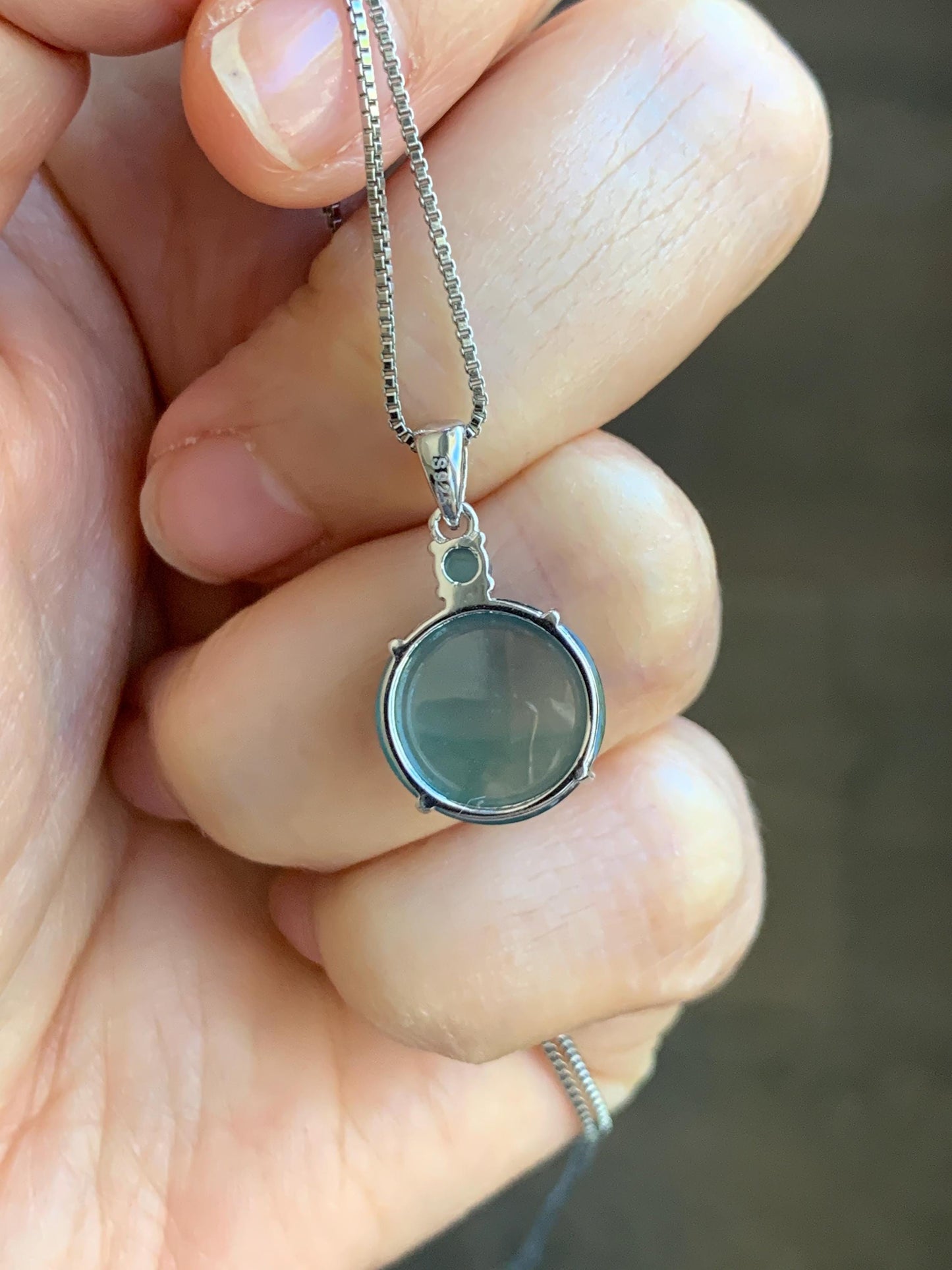 Natural Grade A Guatemalan Icy Highly Translucent Dark Teal Blue Jade Jadeite Round Cabochon Pendant Sterling Silver 天然冰危蓝水翡翠蛋面吊坠 WDD120