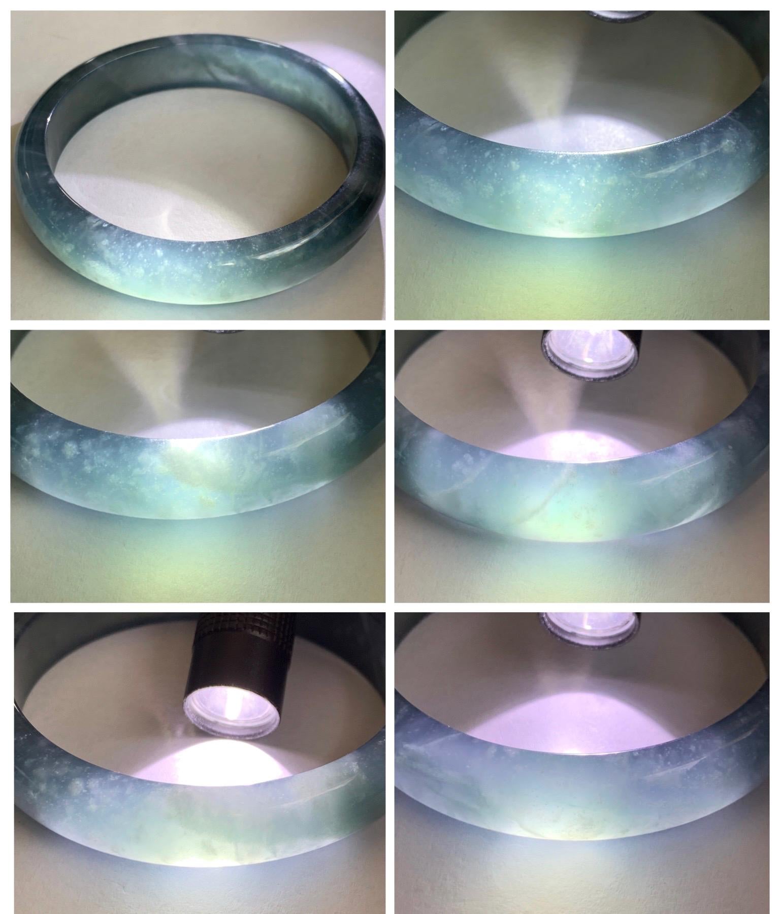 Certified Natural Grade A Guatemalan Icy Highly Translucent Dusty Aegean Blue Jade Jadeite Wide Bangle 58.8mm 7.27” 40.28g 天然冰危蓝翡翠正圈宽版手镯 502