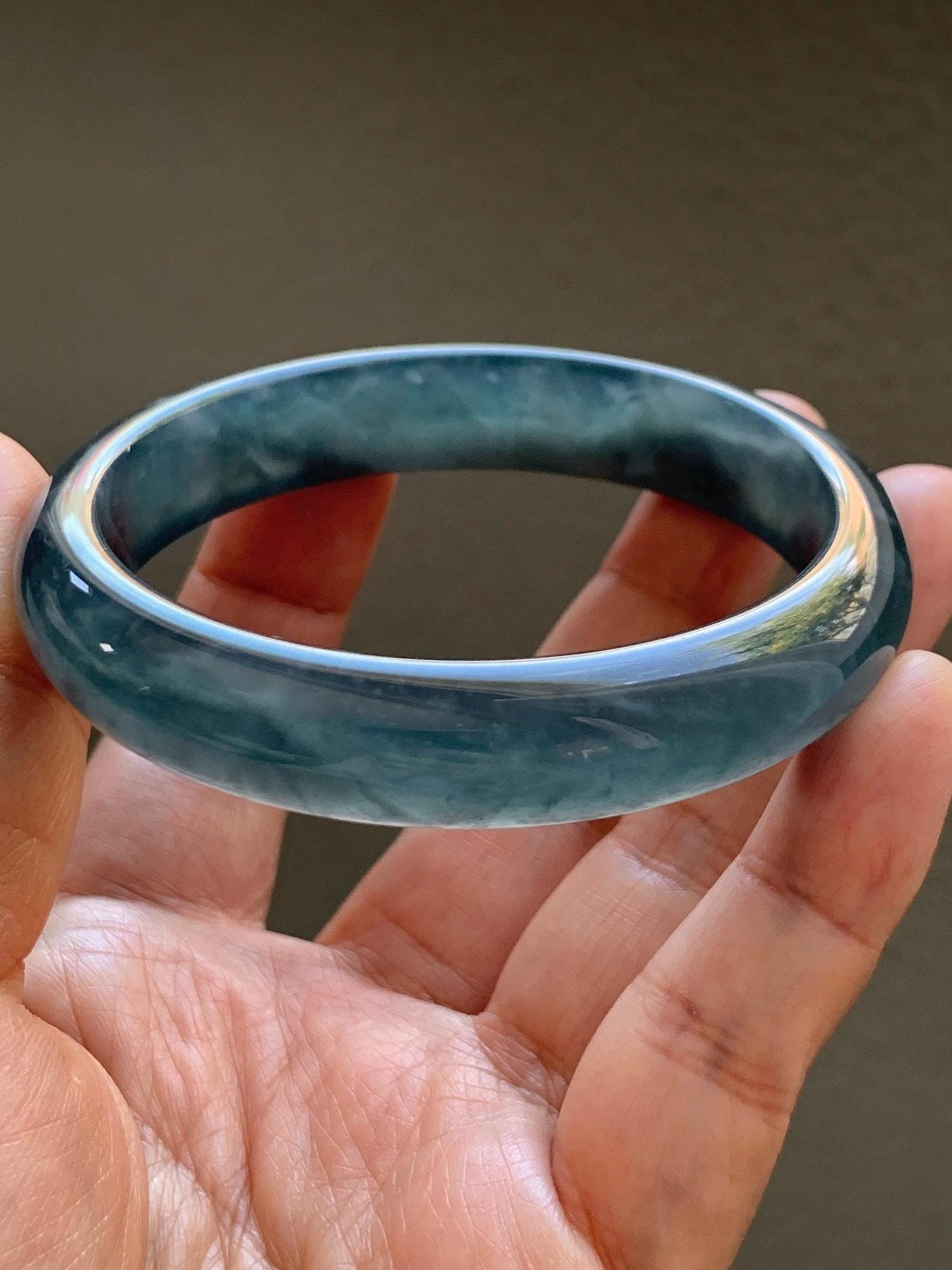Certified Natural Grade A Guatemalan Icy Highly Translucent Dusty Aegean Blue Jade Jadeite Wide Bangle 58.8mm 7.27” 40.28g 天然冰危蓝翡翠正圈宽版手镯 502