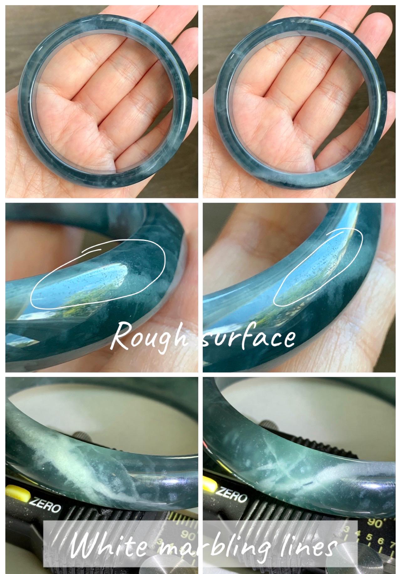 Certified Natural Grade A Guatemalan Icy Highly Translucent Dusty Aegean Blue Jade Jadeite Wide Bangle 58.8mm 7.27” 40.28g 天然冰危蓝翡翠正圈宽版手镯 502