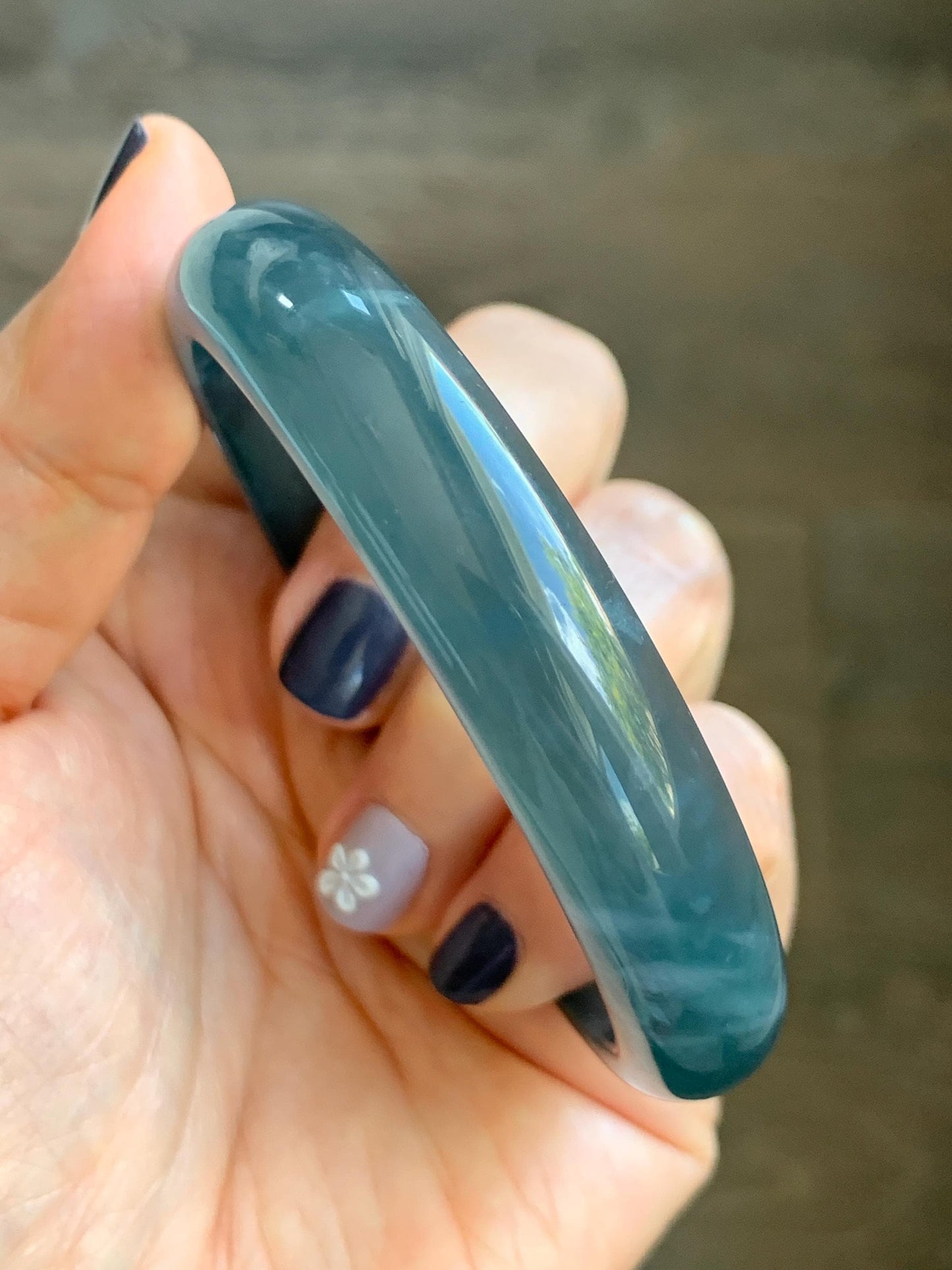 Certified Natural Grade A Guatemalan Icy Highly Translucent Dusty Aegean Blue Jade Jadeite Wide Bangle 58.8mm 7.27” 40.28g 天然冰危蓝翡翠正圈宽版手镯 502