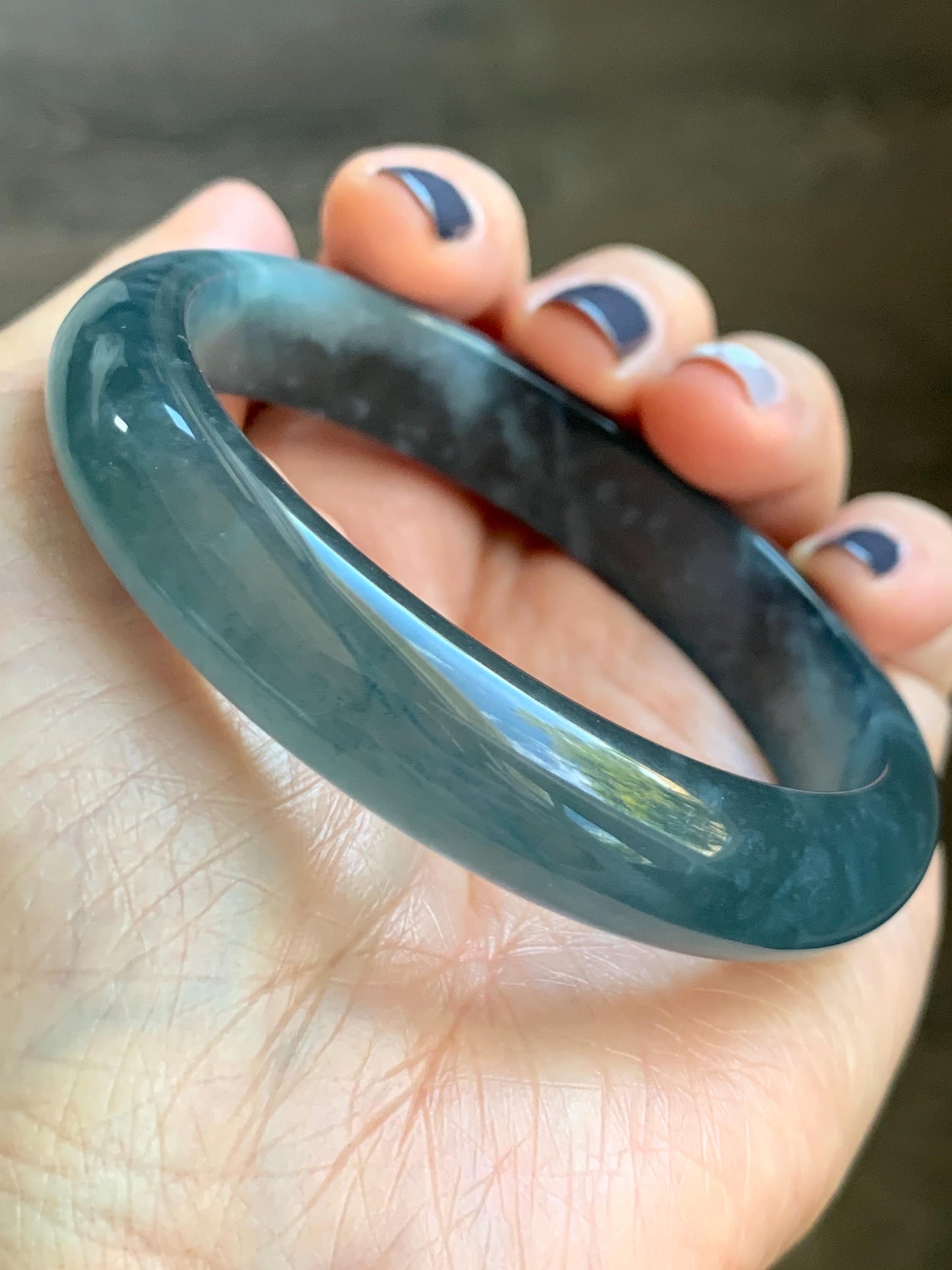 Certified Natural Grade A Guatemalan Icy Highly Translucent Dusty Aegean Blue Jade Jadeite Wide Bangle 58.8mm 7.27” 40.28g 天然冰危蓝翡翠正圈宽版手镯 502