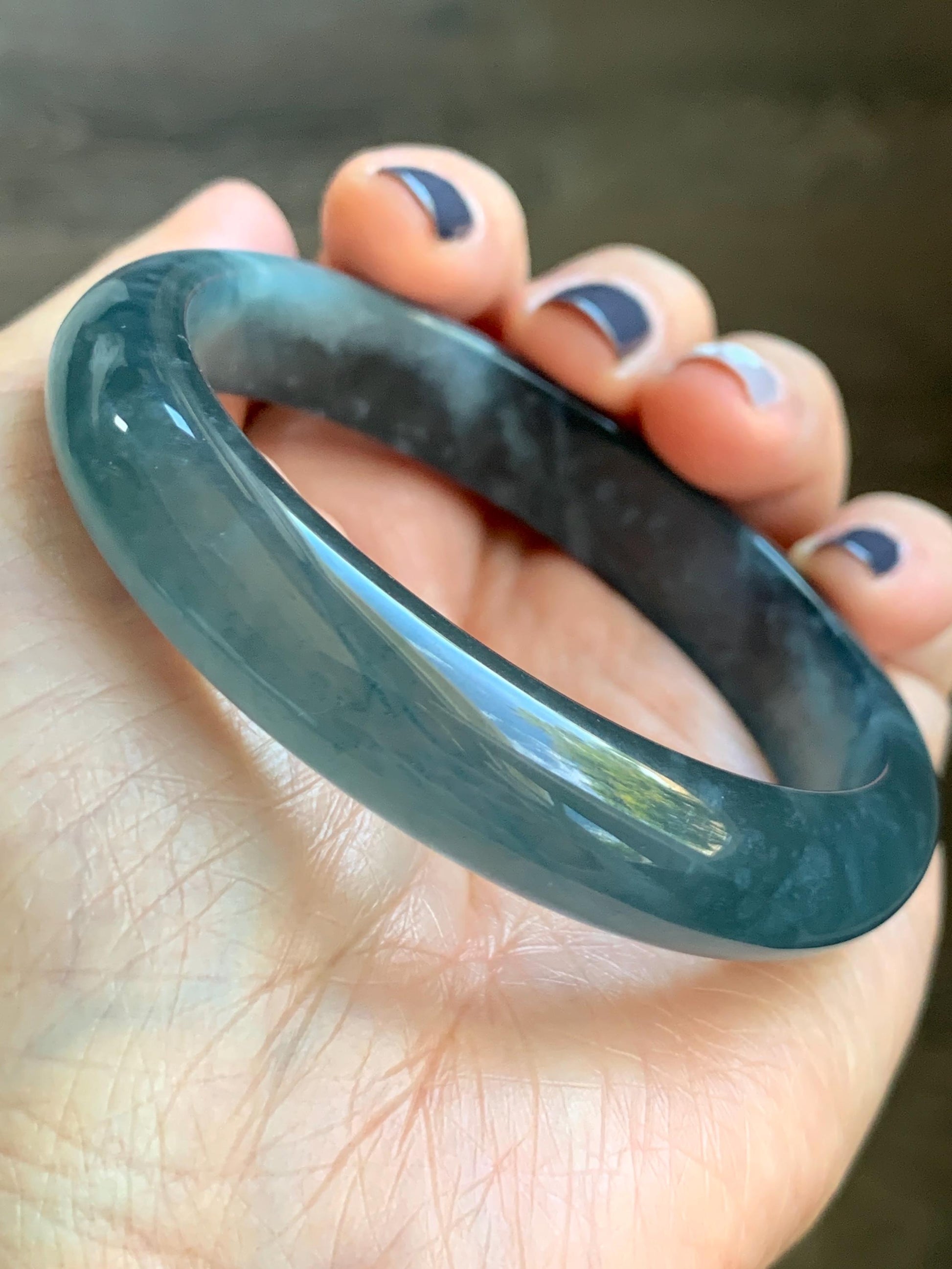 Certified Natural Grade A Guatemalan Icy Highly Translucent Dusty Aegean Blue Jade Jadeite Wide Bangle 58.8mm 7.27” 40.28g 天然冰危蓝翡翠正圈宽版手镯 502
