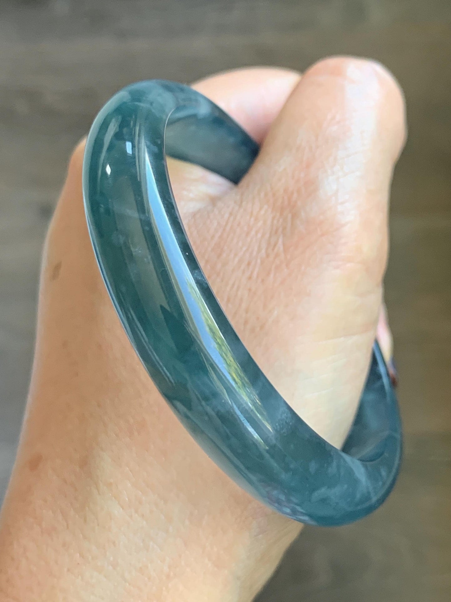 Certified Natural Grade A Guatemalan Icy Highly Translucent Dusty Aegean Blue Jade Jadeite Wide Bangle 58.8mm 7.27” 40.28g 天然冰危蓝翡翠正圈宽版手镯 502