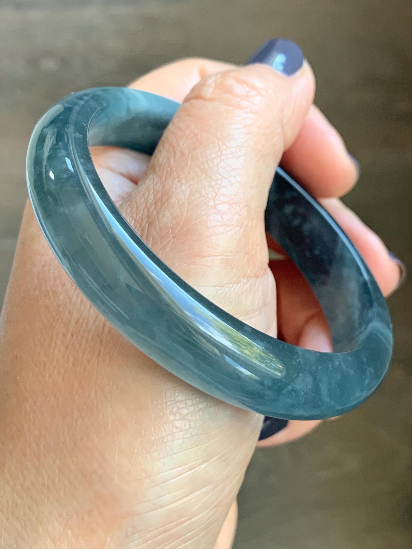 Certified Natural Grade A Guatemalan Icy Highly Translucent Dusty Aegean Blue Jade Jadeite Wide Bangle 58.8mm 7.27” 40.28g 天然冰危蓝翡翠正圈宽版手镯 502