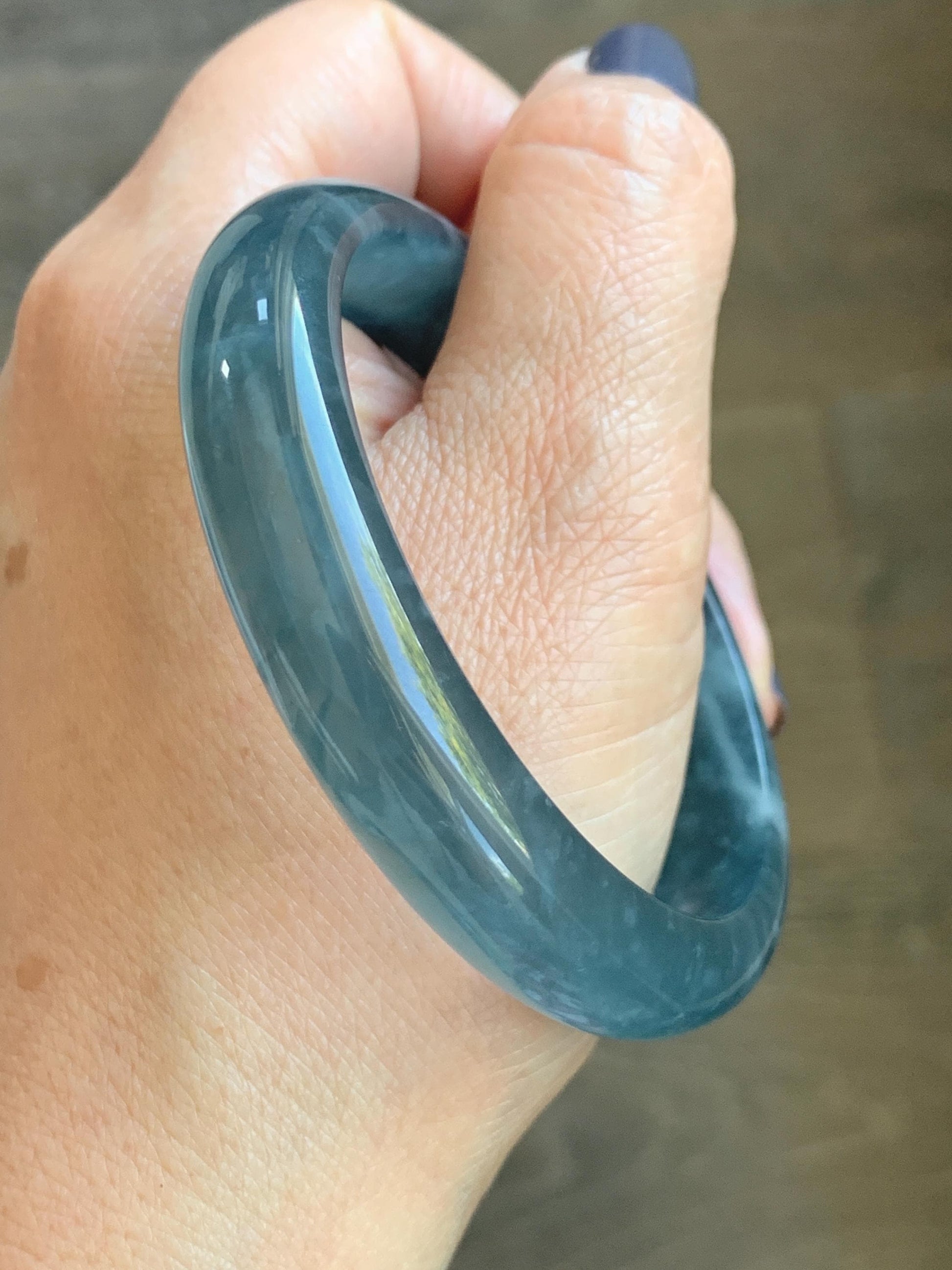 Certified Natural Grade A Guatemalan Icy Highly Translucent Dusty Aegean Blue Jade Jadeite Wide Bangle 58.8mm 7.27” 40.28g 天然冰危蓝翡翠正圈宽版手镯 502