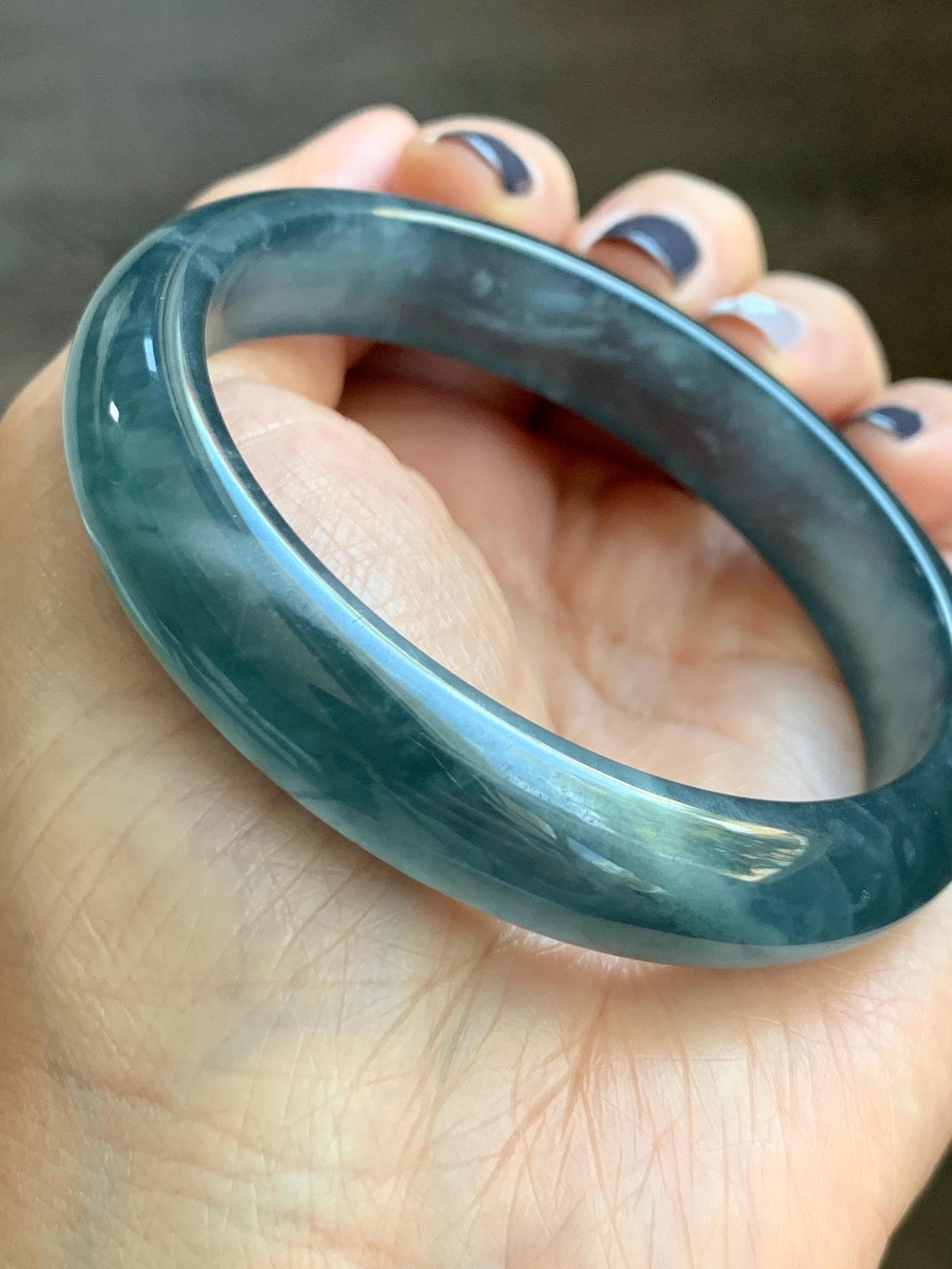 Certified Natural Grade A Guatemalan Icy Highly Translucent Dusty Aegean Blue Jade Jadeite Wide Bangle 58.8mm 7.27” 40.28g 天然冰危蓝翡翠正圈宽版手镯 502