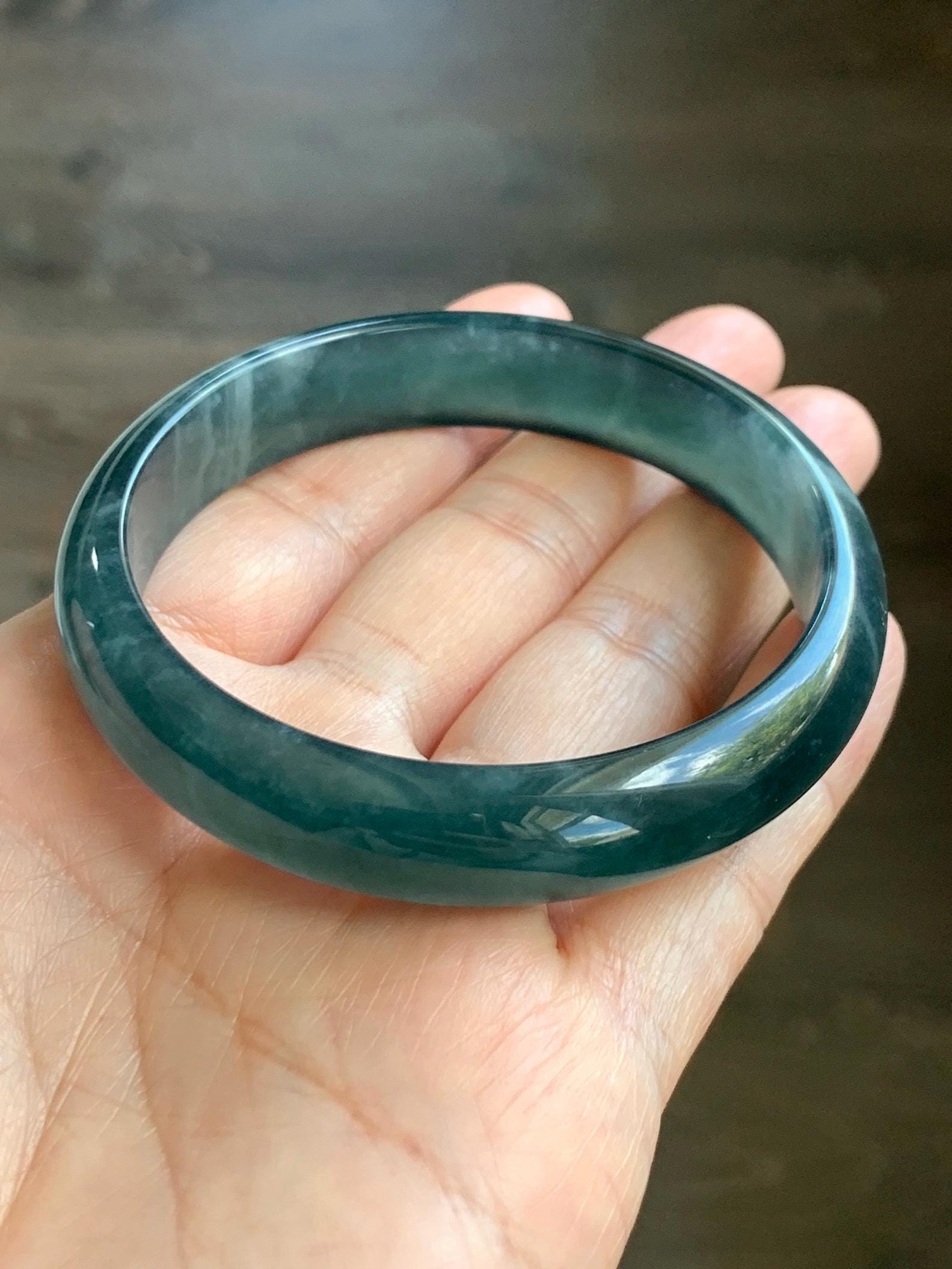 Certified Natural Grade A Guatemalan Icy Translucent Dark Aegean Blue Jade Jadeite Wide Bangle 56mm 6.93” 38g 天然冰危深蓝翡翠正圈宽版手镯 501