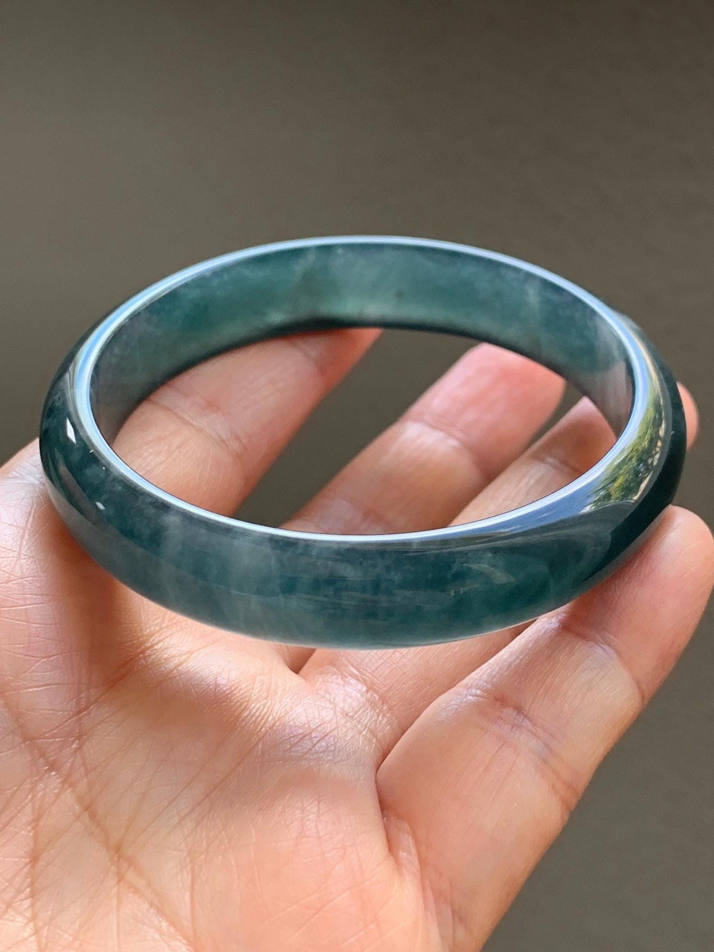 Certified Natural Grade A Guatemalan Icy Translucent Dark Aegean Blue Jade Jadeite Wide Bangle 56mm 6.93” 38g 天然冰危深蓝翡翠正圈宽版手镯 501