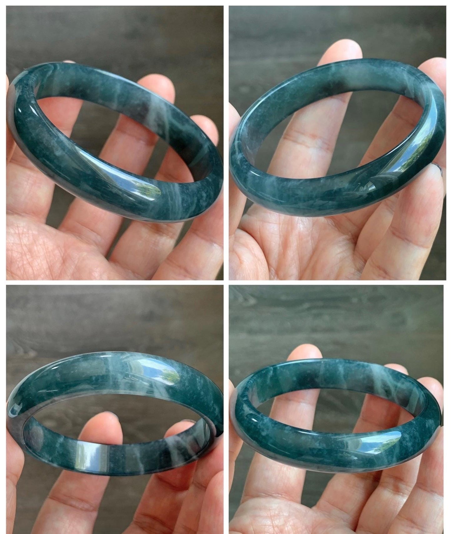 Certified Natural Grade A Guatemalan Icy Translucent Dark Aegean Blue Jade Jadeite Wide Bangle 56mm 6.93” 38g 天然冰危深蓝翡翠正圈宽版手镯 501