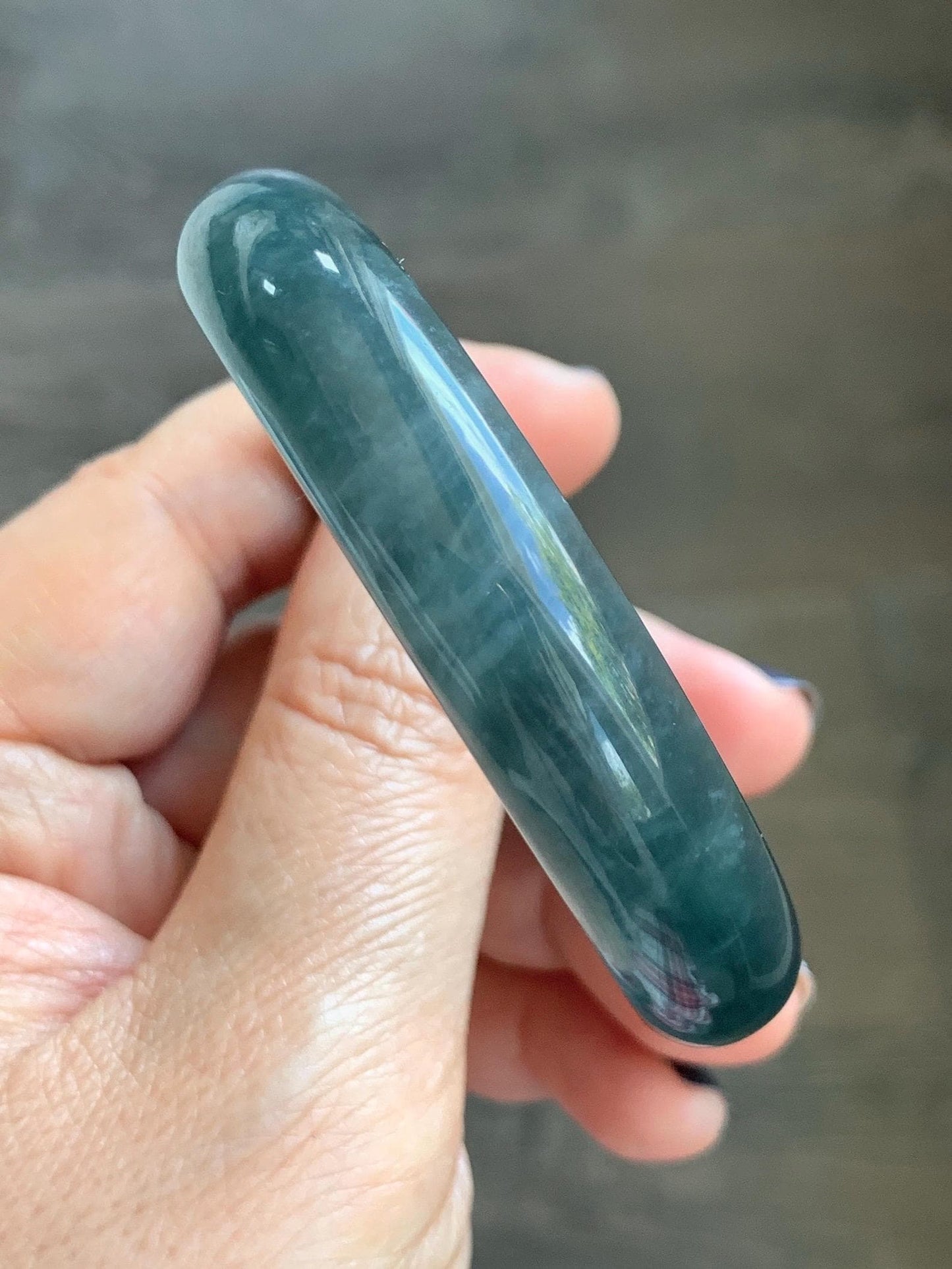 Certified Natural Grade A Guatemalan Icy Translucent Dark Aegean Blue Jade Jadeite Wide Bangle 56mm 6.93” 38g 天然冰危深蓝翡翠正圈宽版手镯 501