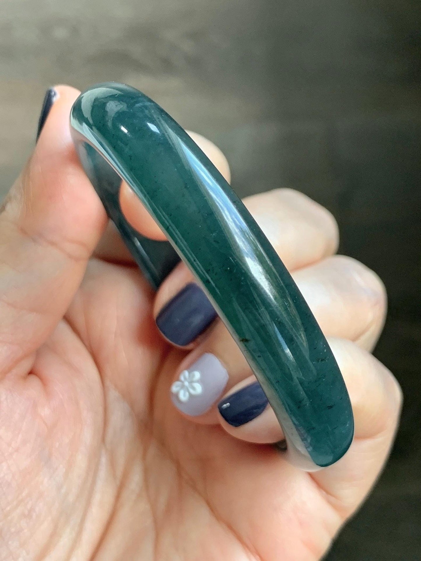 Certified Natural Grade A Guatemalan Icy Translucent Dark Aegean Blue Jade Jadeite Wide Bangle 56.7mm 7” 39g 天然冰危深蓝翡翠正圈宽版手镯 496