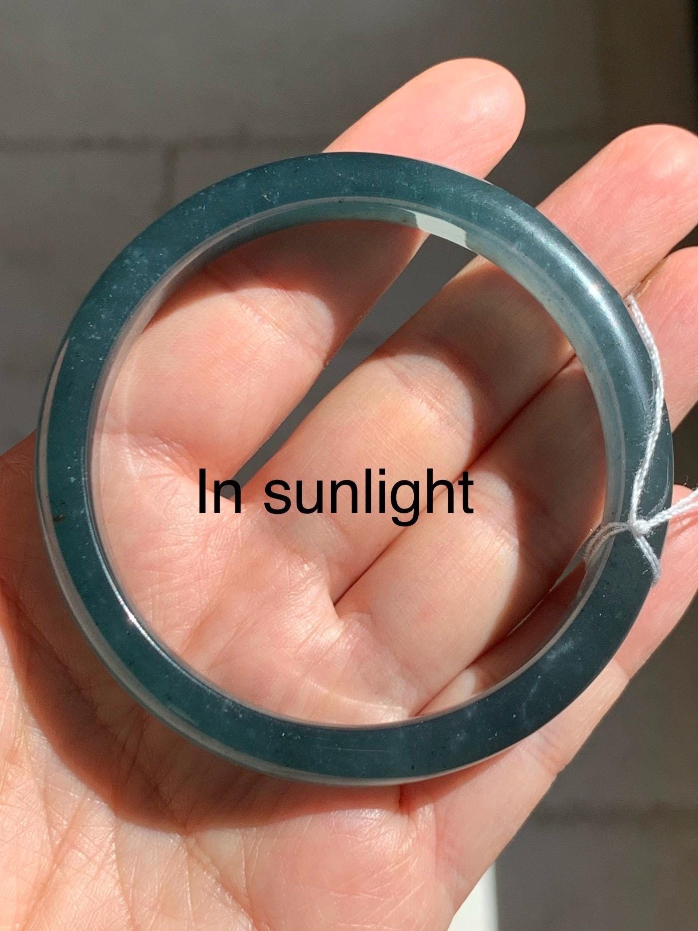 Certified Natural Grade A Guatemalan Icy Translucent Dark Aegean Blue Jade Jadeite Wide Bangle 56.7mm 7” 39g 天然冰危深蓝翡翠正圈宽版手镯 496