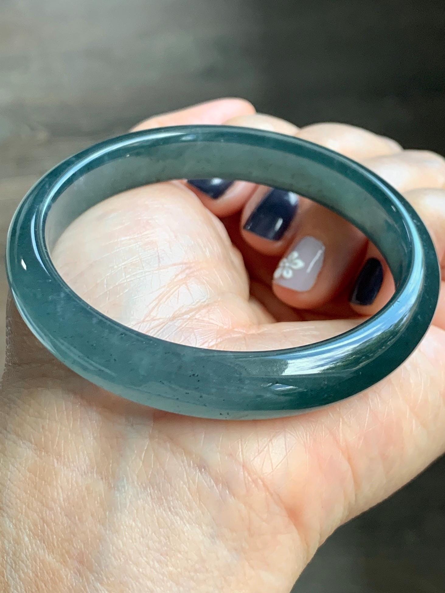 Certified Natural Grade A Guatemalan Icy Translucent Dark Aegean Blue Jade Jadeite Wide Bangle 56.7mm 7” 39g 天然冰危深蓝翡翠正圈宽版手镯 496