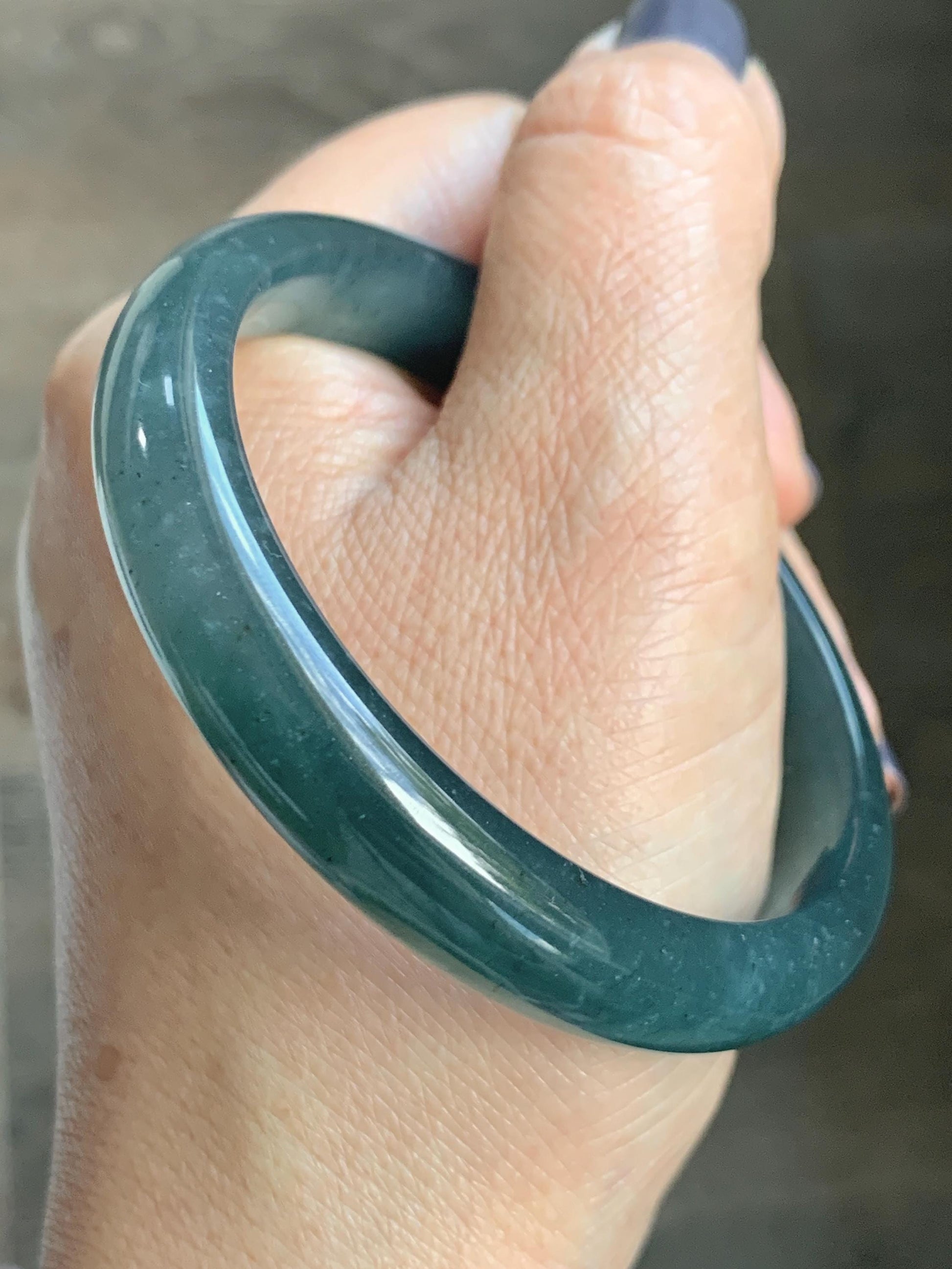Certified Natural Grade A Guatemalan Icy Translucent Dark Aegean Blue Jade Jadeite Wide Bangle 56.7mm 7” 39g 天然冰危深蓝翡翠正圈宽版手镯 496