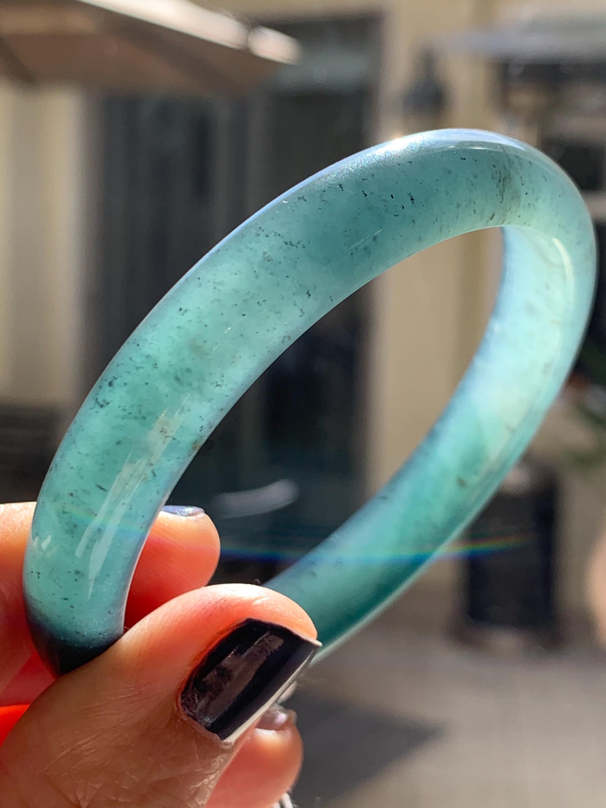Certified Natural Grade A Guatemalan Icy Translucent Dark Aegean Blue Jade Jadeite Wide Bangle 56.7mm 7” 39g 天然冰危深蓝翡翠正圈宽版手镯 496