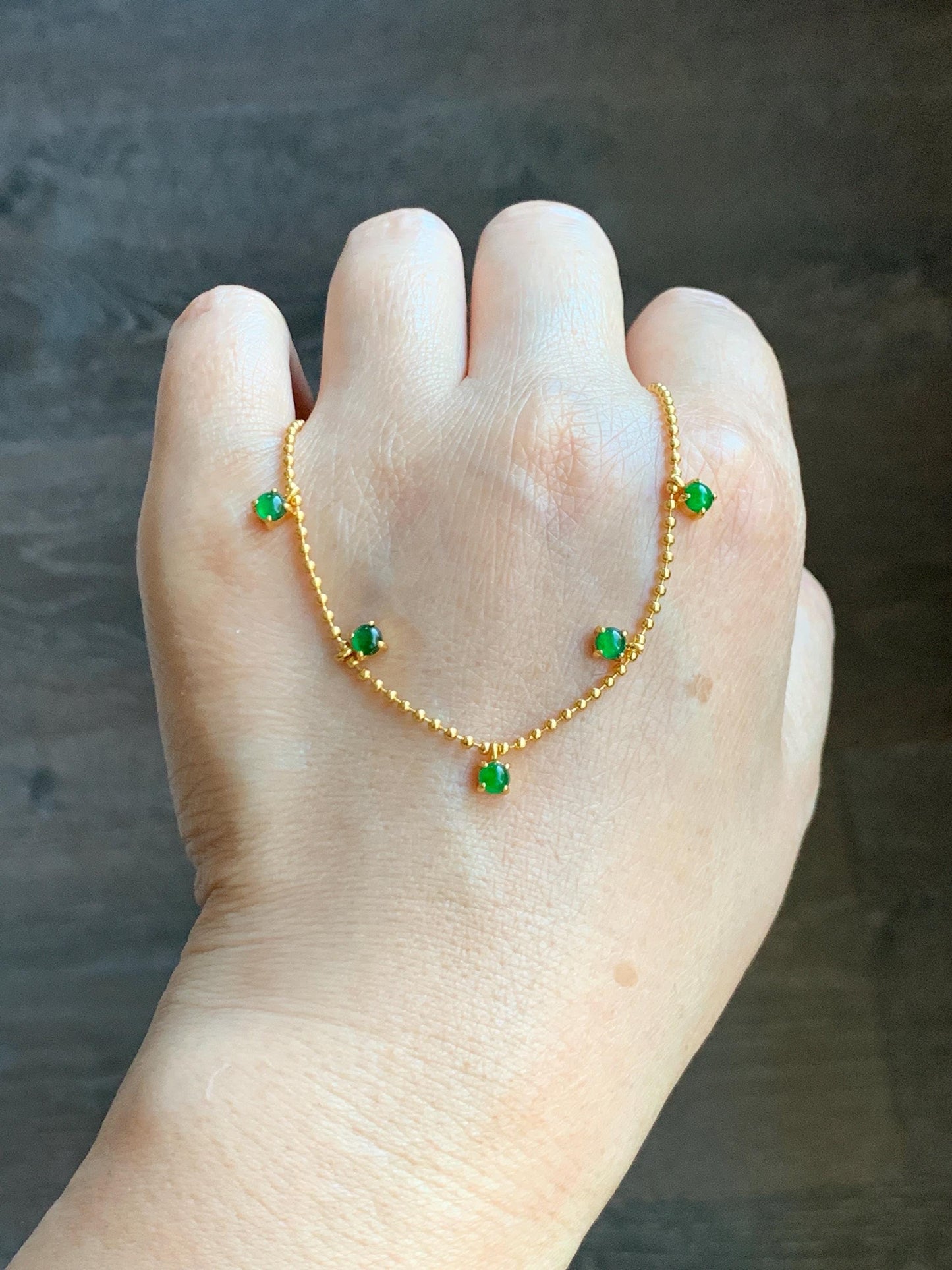 Natural Guatemalan Grade A Icy Translucent Vibrant Green Jade Jadeite Beaded Chain Bracelet Sterling Silver 6.25-7.5” 天然冰危绿翡翠银镶手链 WSD90