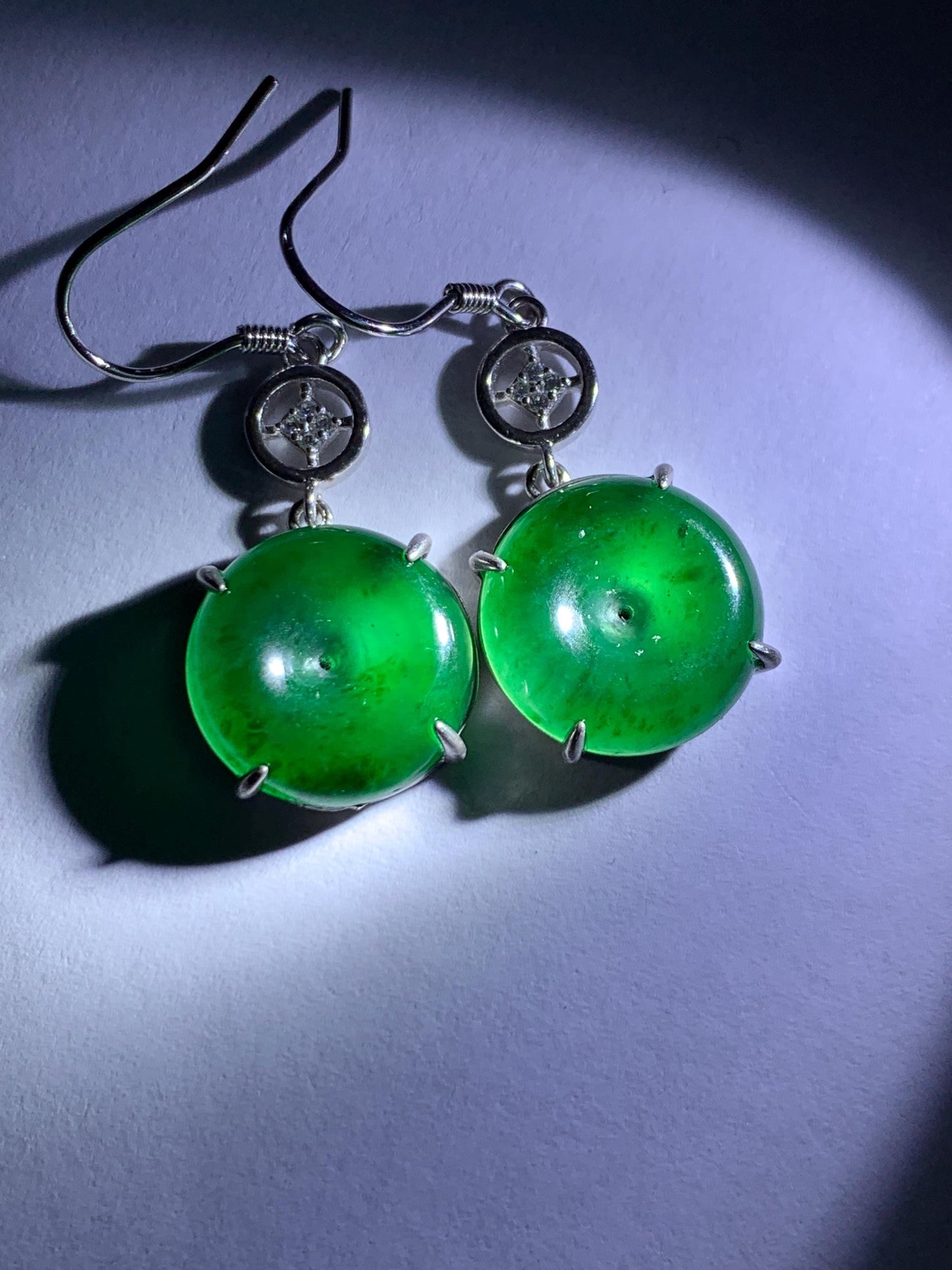 Natural Grade A Guatemalan Icy Translucent Vibrant Green Jade Jadeite Ping An Kou Donut Dangle Earrings Sterling Silver 天然冰危绿翡翠平安扣银耳钩 WDL119