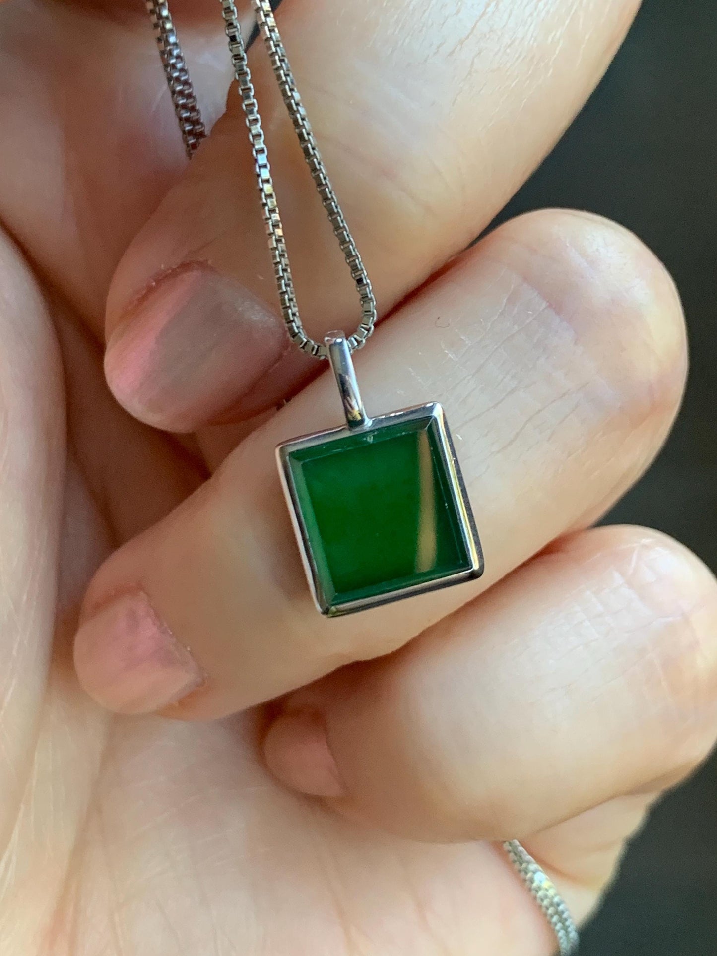 Certified Natural Grade A Guatemalan Icy Translucent Vibrant Green Jade Jadeite Mini Wu Shi Pai Pendant Sterling Silver 天然冰危绿翡翠迷你无事牌吊坠 3768