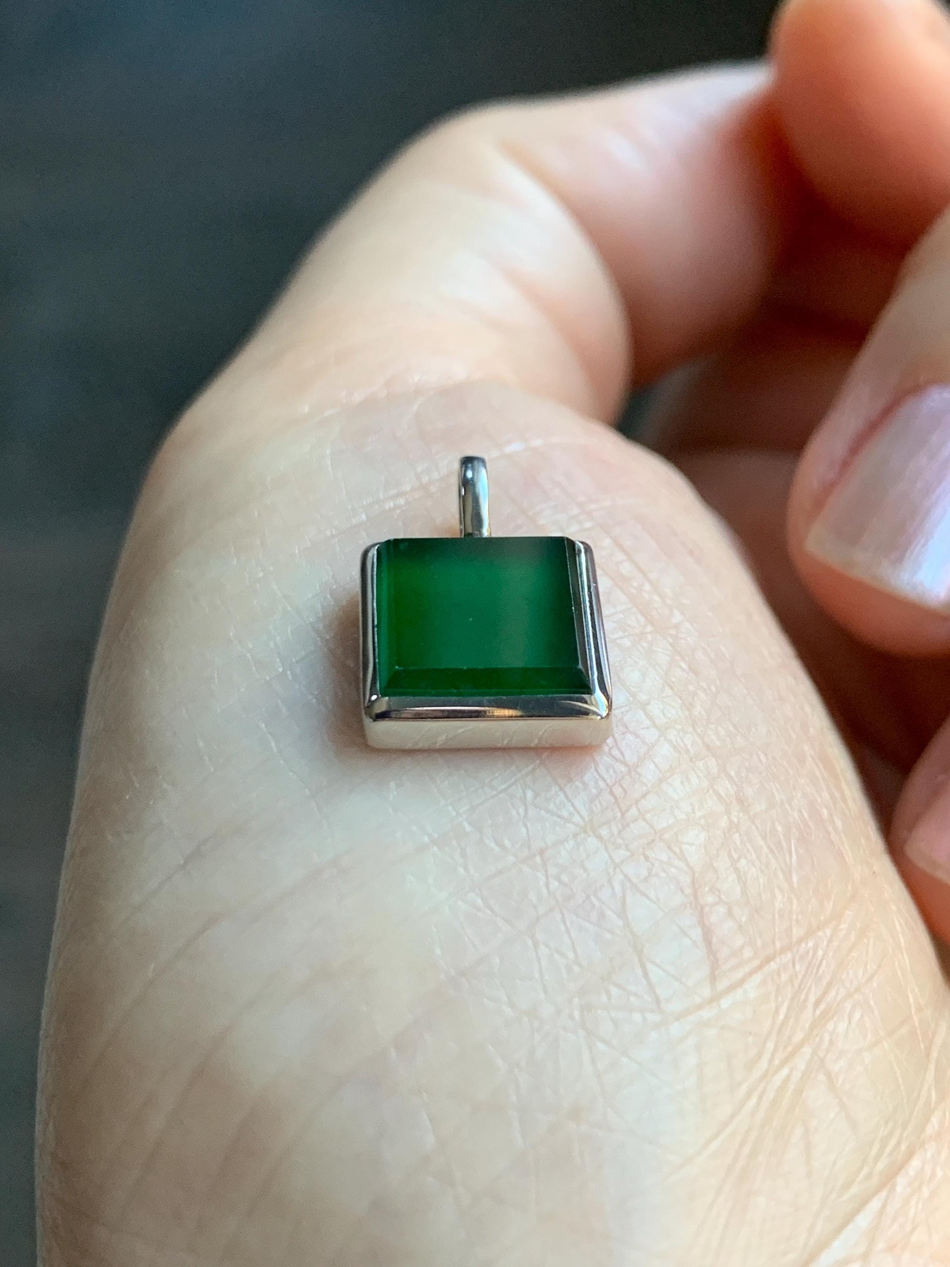 Certified Natural Grade A Guatemalan Icy Translucent Vibrant Green Jade Jadeite Mini Wu Shi Pai Pendant Sterling Silver 天然冰危绿翡翠迷你无事牌吊坠 3768