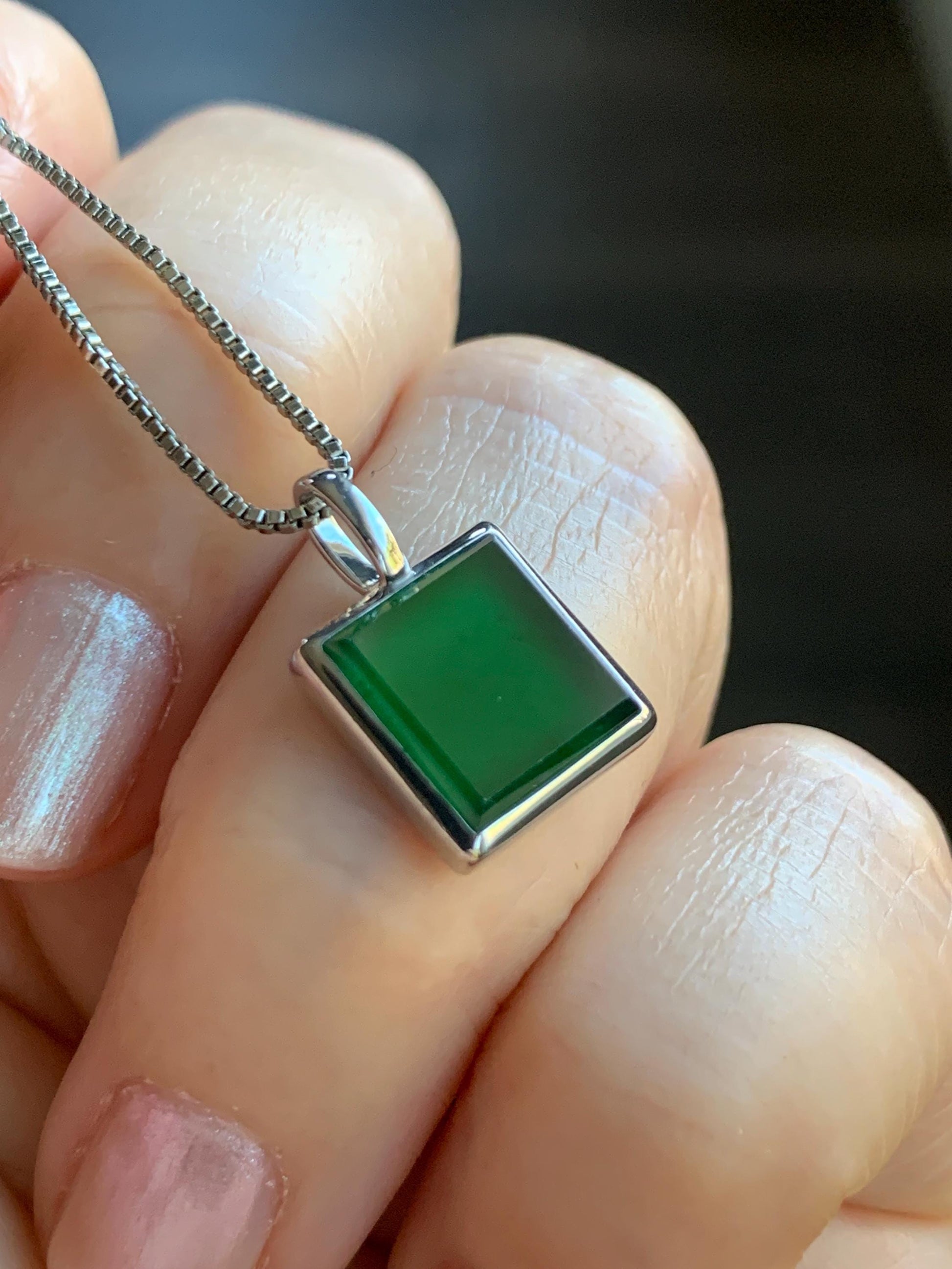 Certified Natural Grade A Guatemalan Icy Translucent Vibrant Green Jade Jadeite Mini Wu Shi Pai Pendant Sterling Silver 天然冰危绿翡翠迷你无事牌吊坠 3768