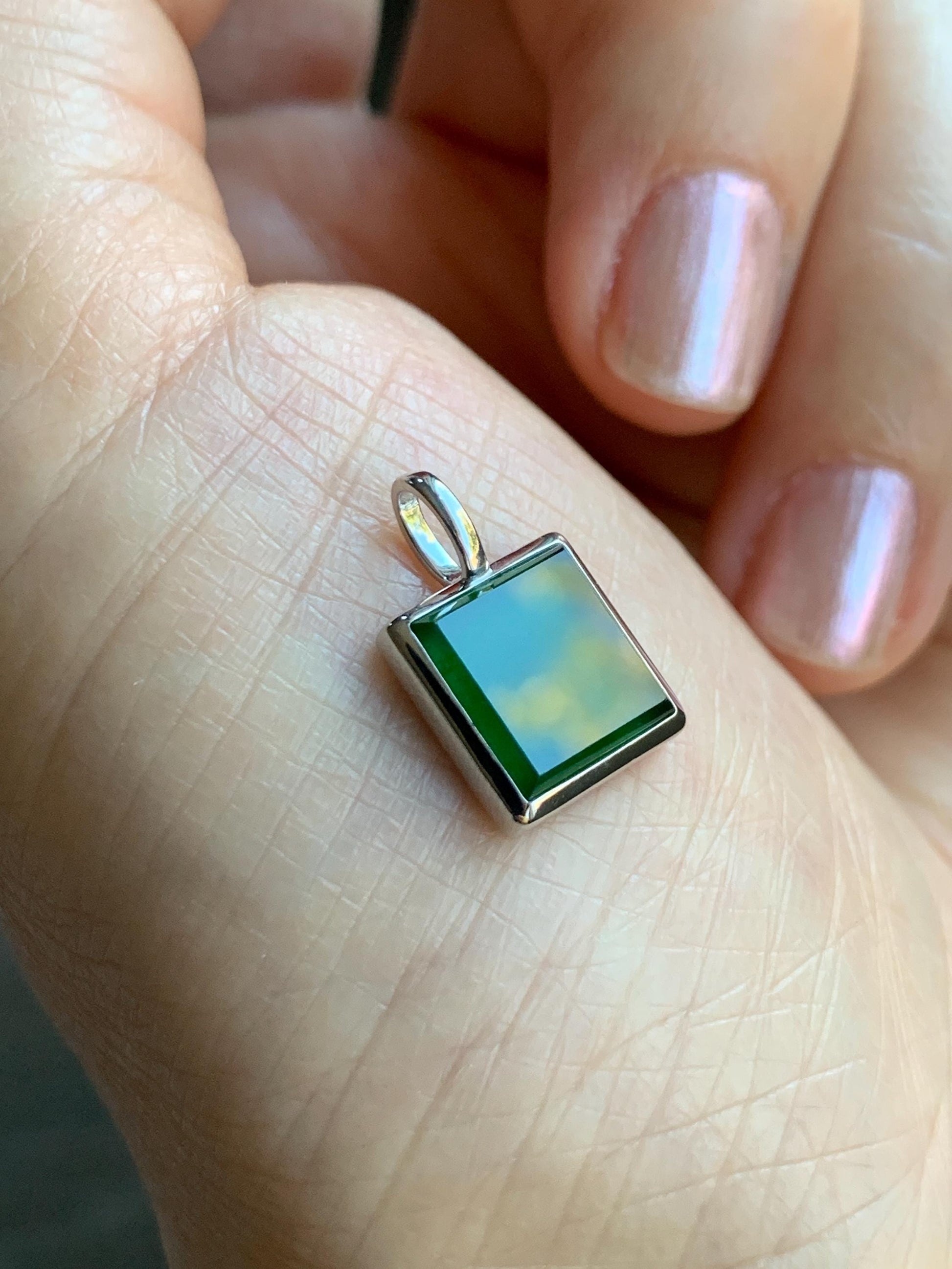 Certified Natural Grade A Guatemalan Icy Translucent Vibrant Green Jade Jadeite Mini Wu Shi Pai Pendant Sterling Silver 天然冰危绿翡翠迷你无事牌吊坠 3768