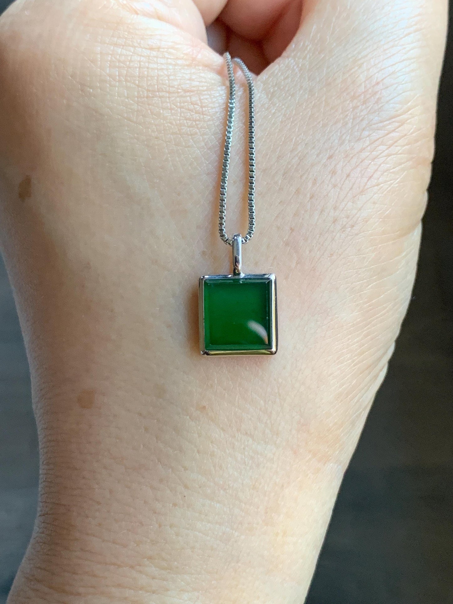 Certified Natural Grade A Guatemalan Icy Translucent Vibrant Green Jade Jadeite Mini Wu Shi Pai Pendant Sterling Silver 天然冰危绿翡翠迷你无事牌吊坠 3768