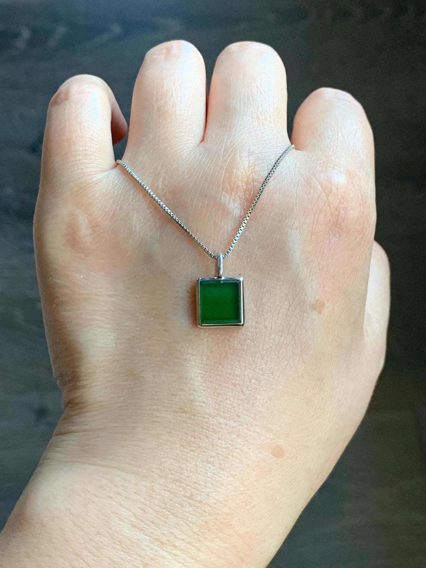 Certified Natural Grade A Guatemalan Icy Translucent Vibrant Green Jade Jadeite Mini Wu Shi Pai Pendant Sterling Silver 天然冰危绿翡翠迷你无事牌吊坠 3768