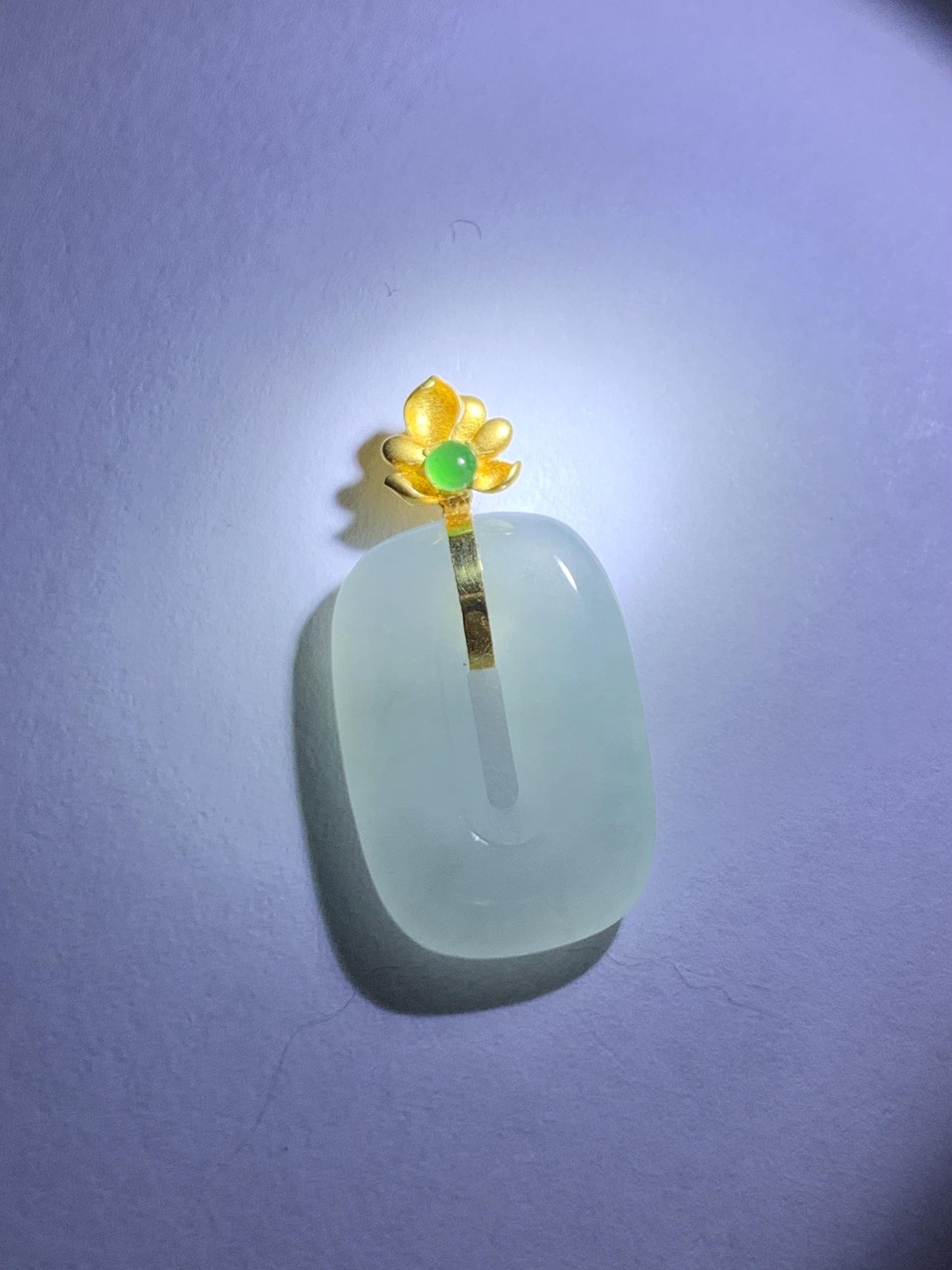 Certified Natural Grade A Icy Highly Translucent White Jade Jadeite Ping An Kou Donut Pendant 18K Yellow Gold 天然冰胶白翡翠平安扣镶嵌吊坠 098