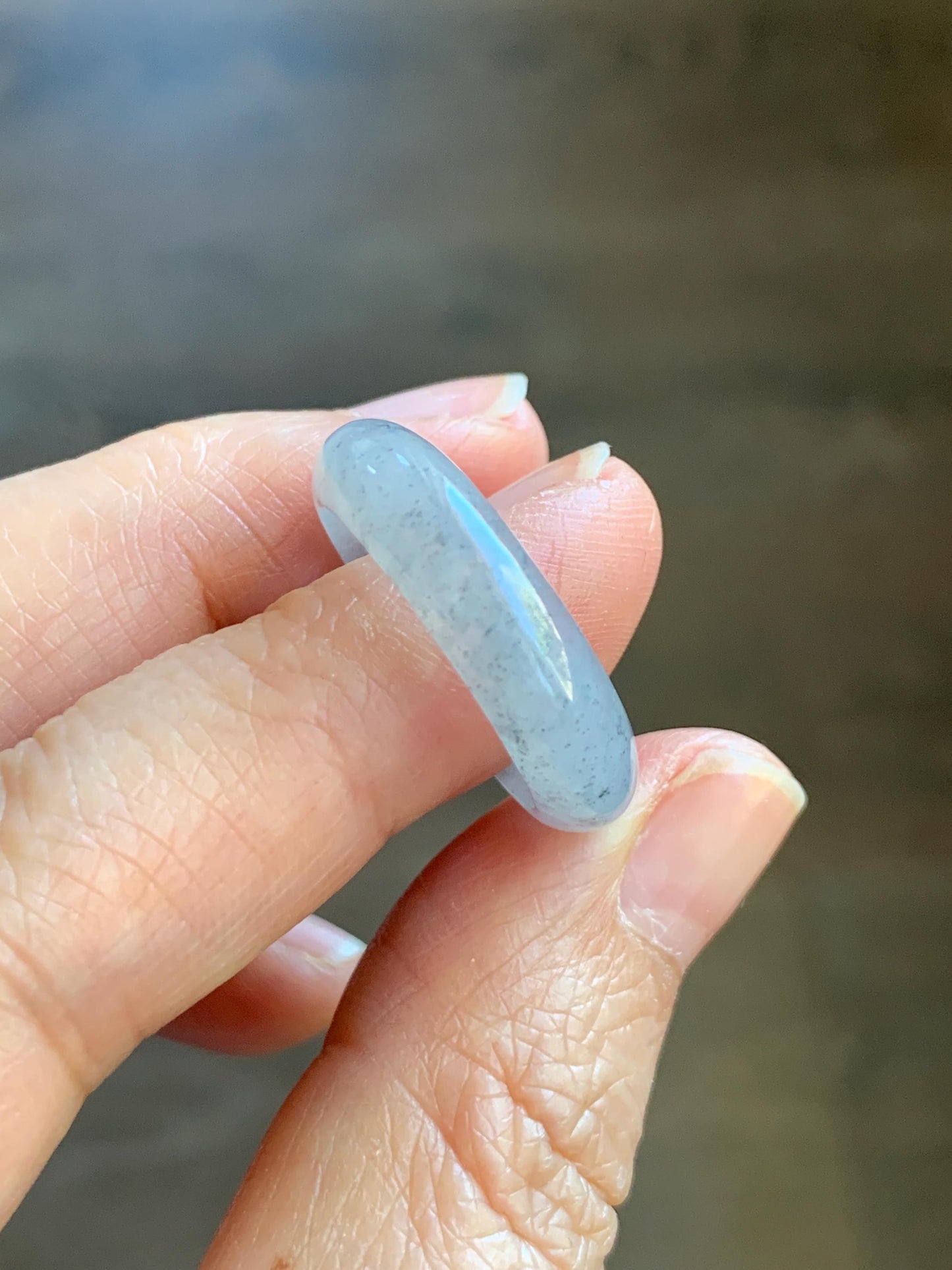 Natural Grade A Icy Translucent Light Gray Wuji Marbled Jade Jadeite Band Ring Size 9 US 天然冰胶乌鸡翡翠戒圈 MWJ66