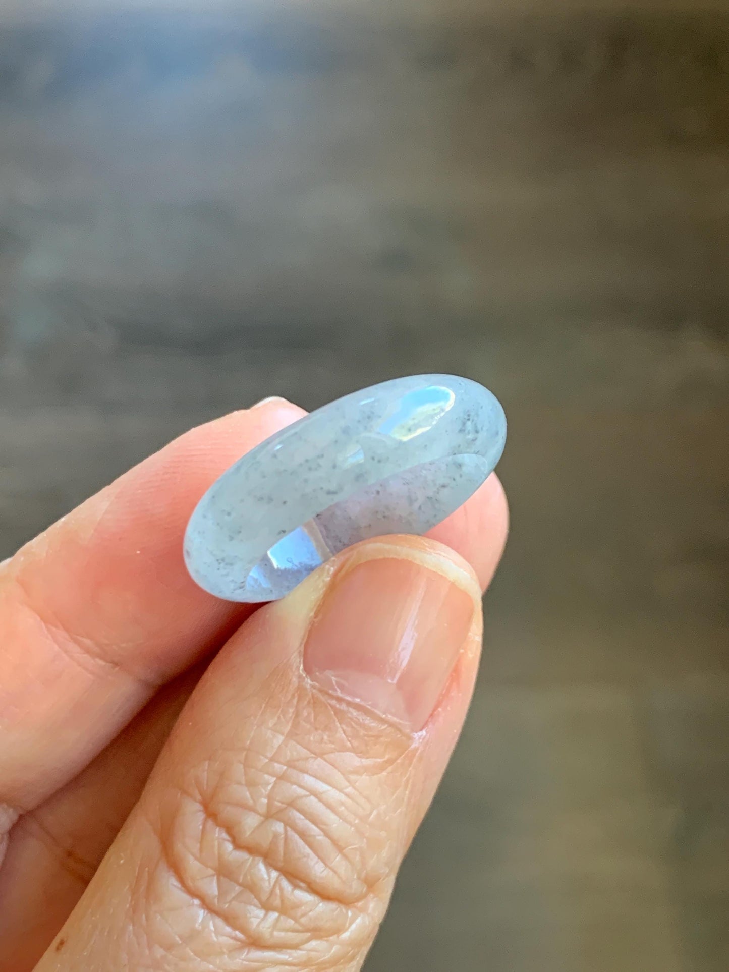 Natural Grade A Icy Translucent Light Gray Wuji Marbled Jade Jadeite Band Ring Size 9 US 天然冰胶乌鸡翡翠戒圈 MWJ66