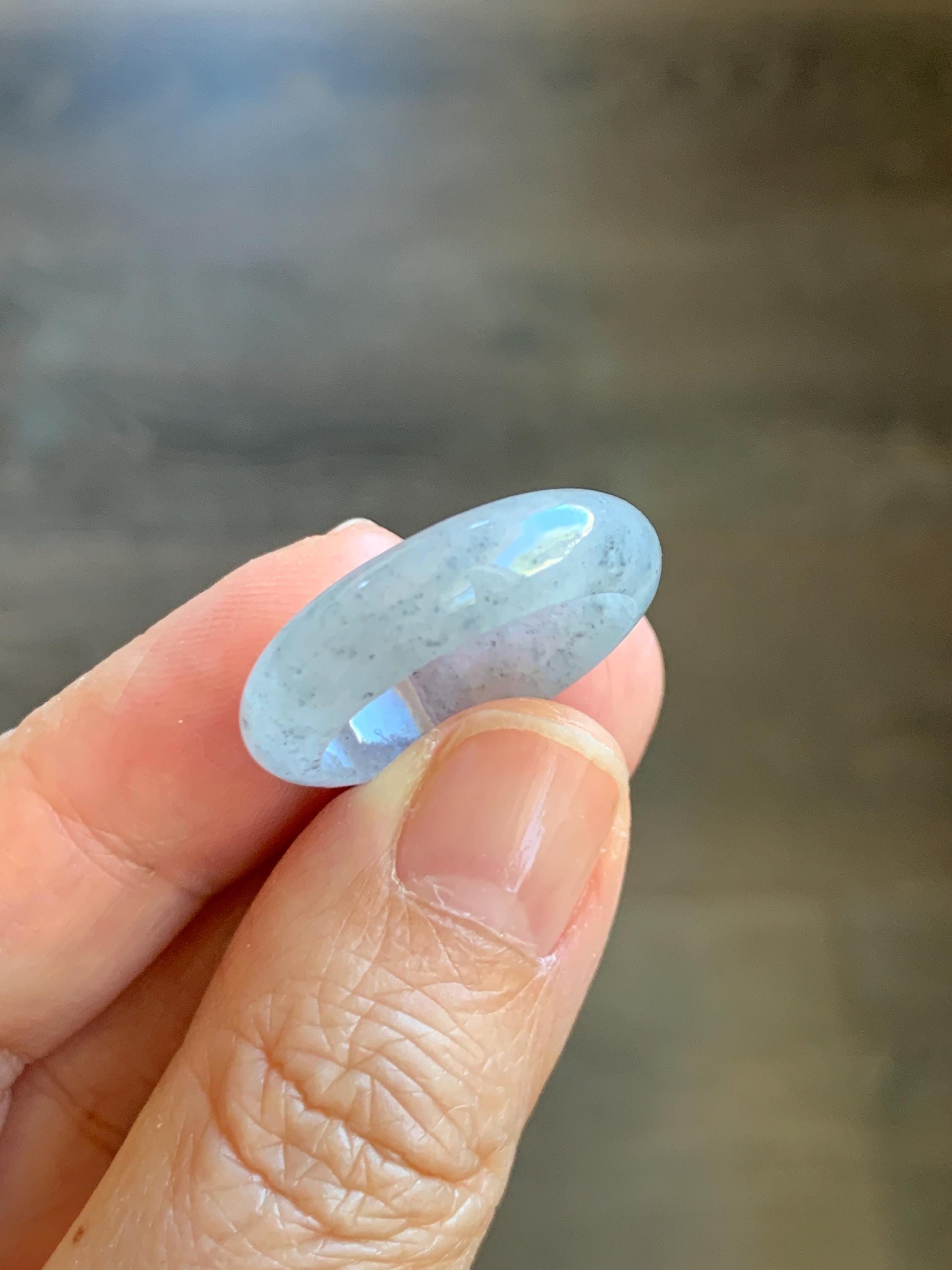 Natural Grade A Icy Translucent Light Gray Wuji Marbled Jade Jadeite Band Ring Size 9 US 天然冰胶乌鸡翡翠戒圈 MWJ66