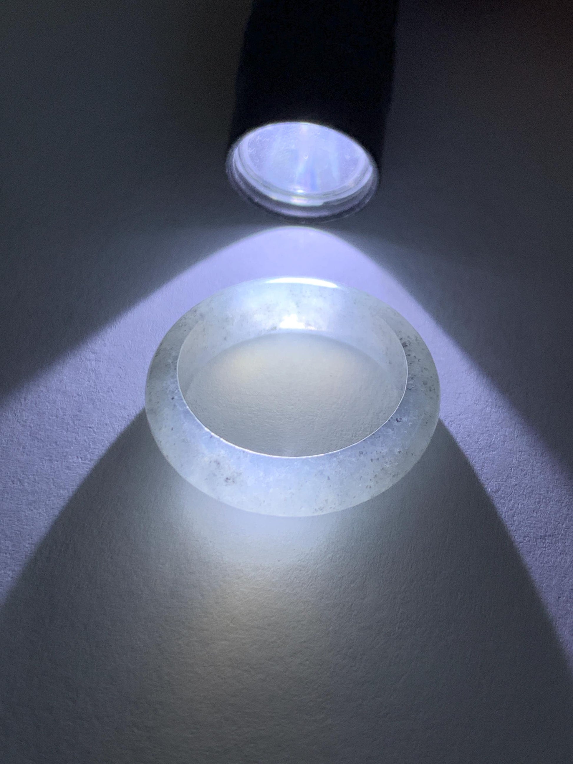 Natural Grade A Icy Translucent Light Gray Wuji Marbled Jade Jadeite Band Ring Size 9 US 天然冰胶乌鸡翡翠戒圈 MWJ66