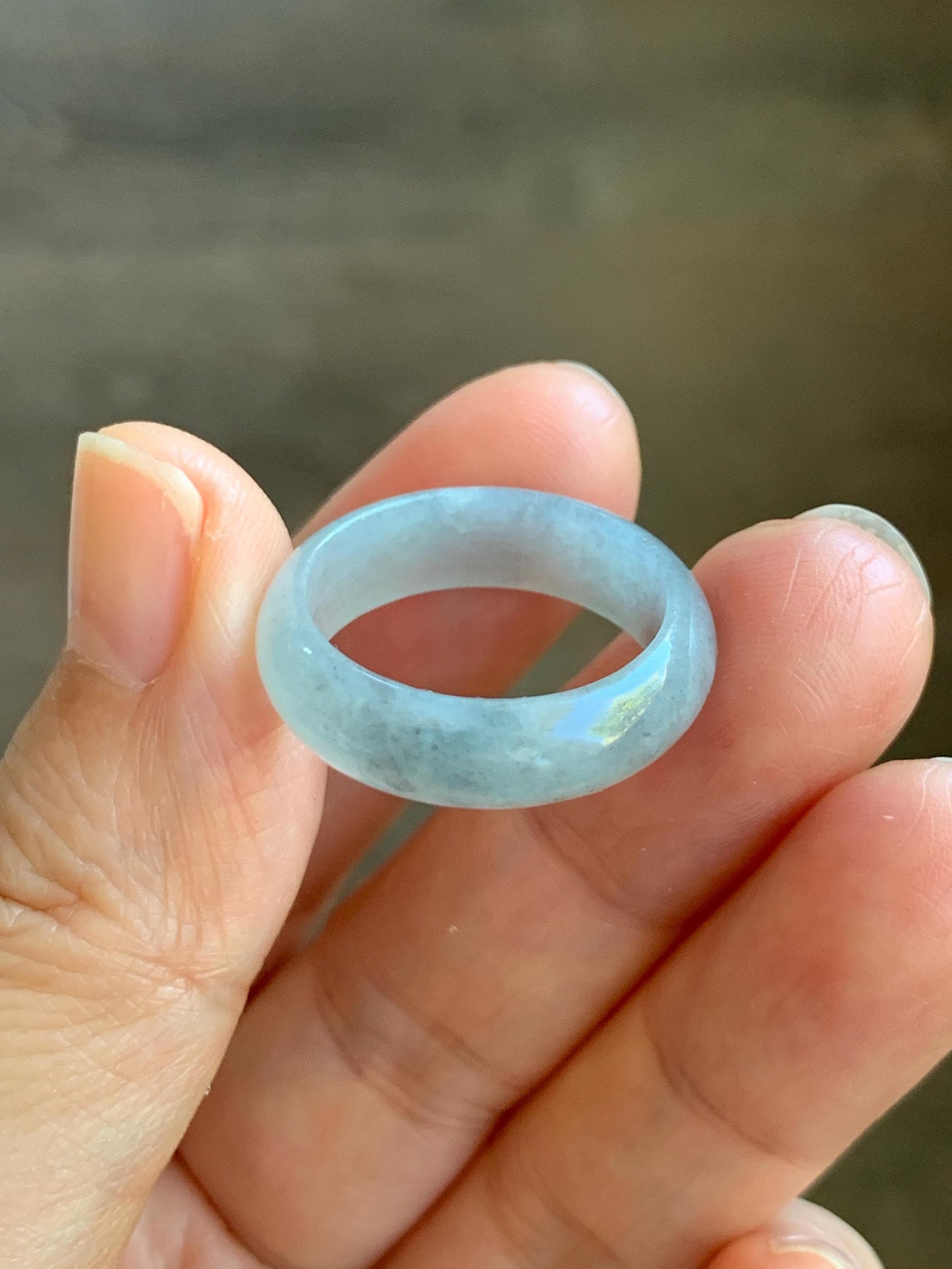 Natural Grade A Icy Translucent Light Gray Wuji Marbled Jade Jadeite Band Ring Size 8.5 US 天然冰胶乌鸡翡翠戒圈 MWJ66A