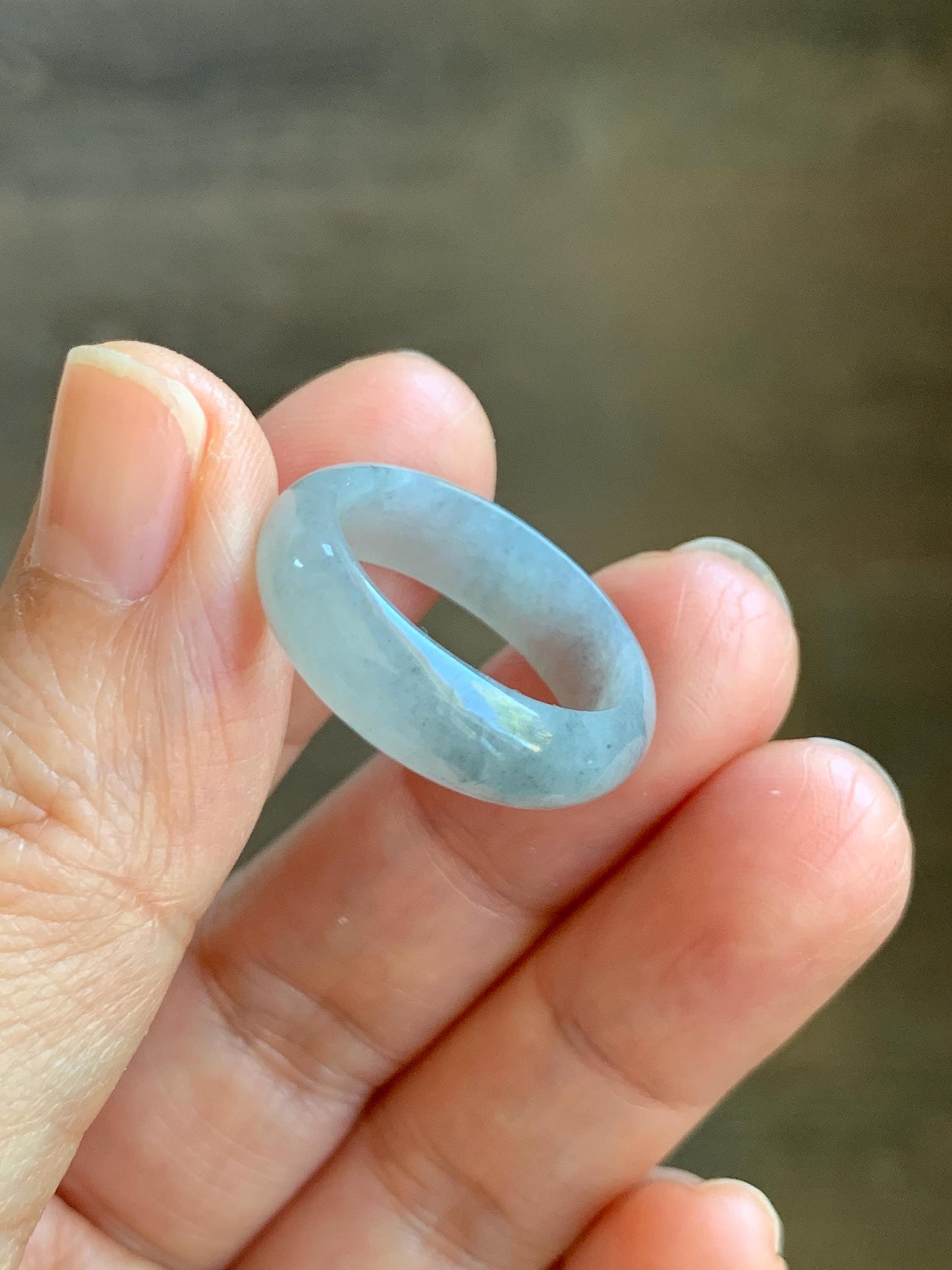 Natural Grade A Icy Translucent Light Gray Wuji Marbled Jade Jadeite Band Ring Size 8.5 US 天然冰胶乌鸡翡翠戒圈 MWJ66A