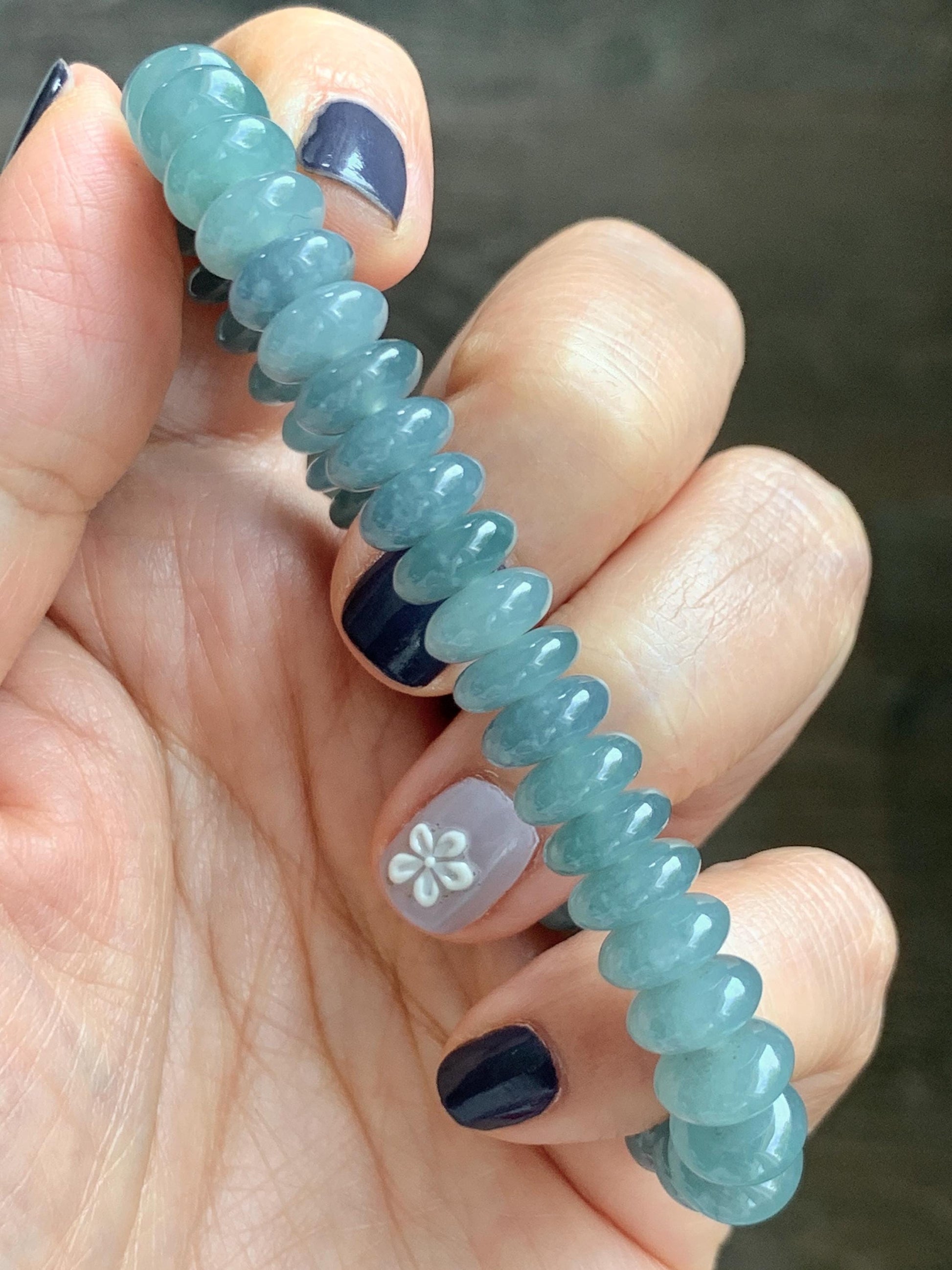 Natural Grade A Guatemalan Icy Translucent Light Dusty Blue Jade Jadeite Drum Beads Beaded Bracelet Stretchy 7” 27g 天然冰危浅蓝翡翠鼓珠手串 WDB330A
