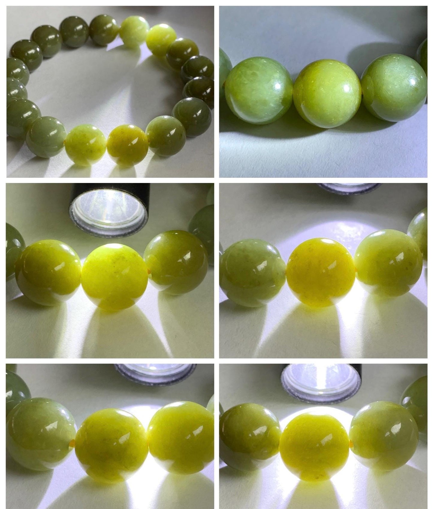 Certified Natural Grade A Icy Translucent Dark Greenish Yellow Jade Jadeite Large Beads Beaded Bracelet 11.7mm 7.25” 45.73g 天然寿黄翡翠圆珠手串 462