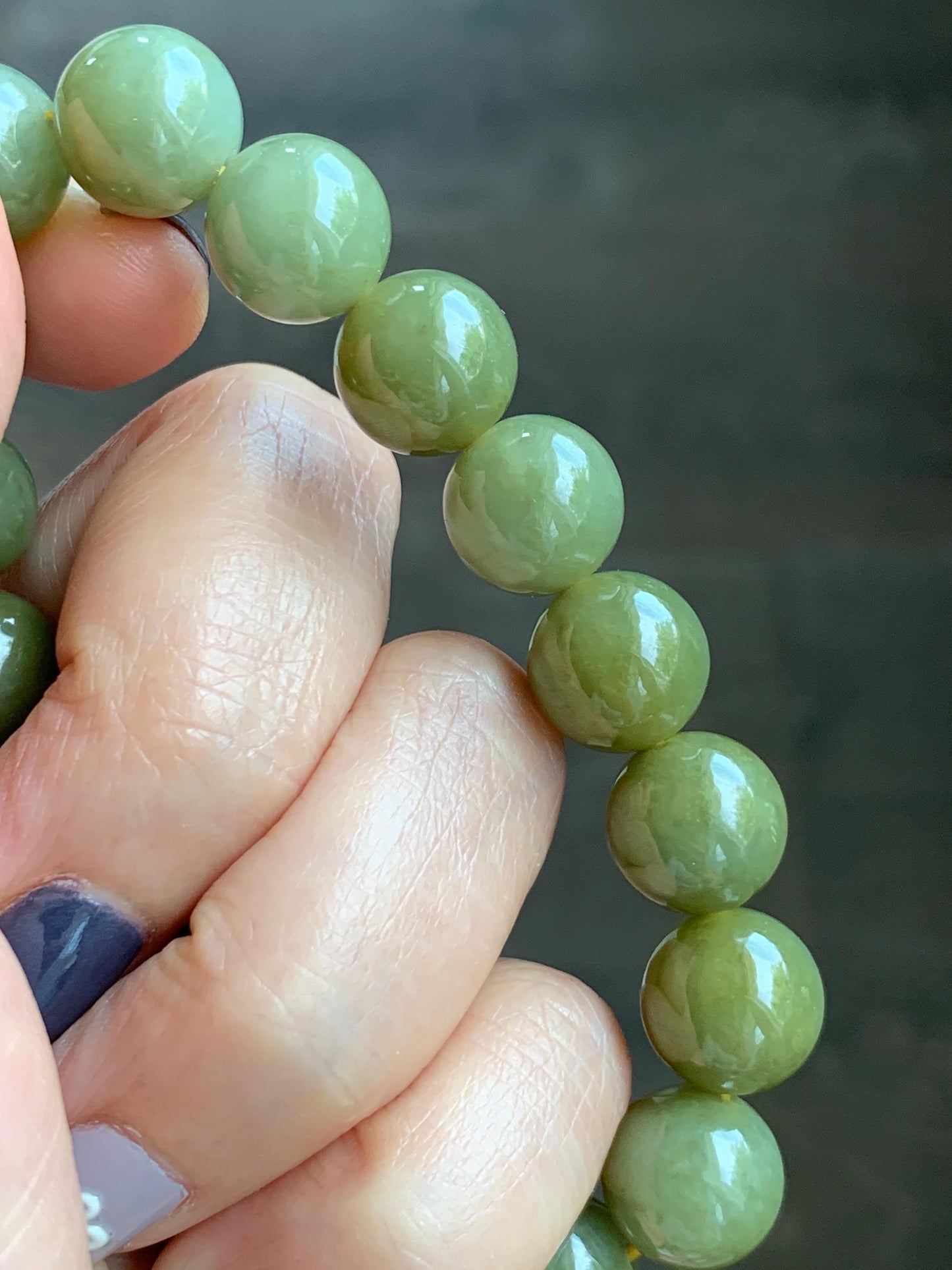 Certified Natural Grade A Icy Translucent Dark Greenish Yellow Jade Jadeite Large Beads Beaded Bracelet 11.7mm 7.25” 45.73g 天然寿黄翡翠圆珠手串 462