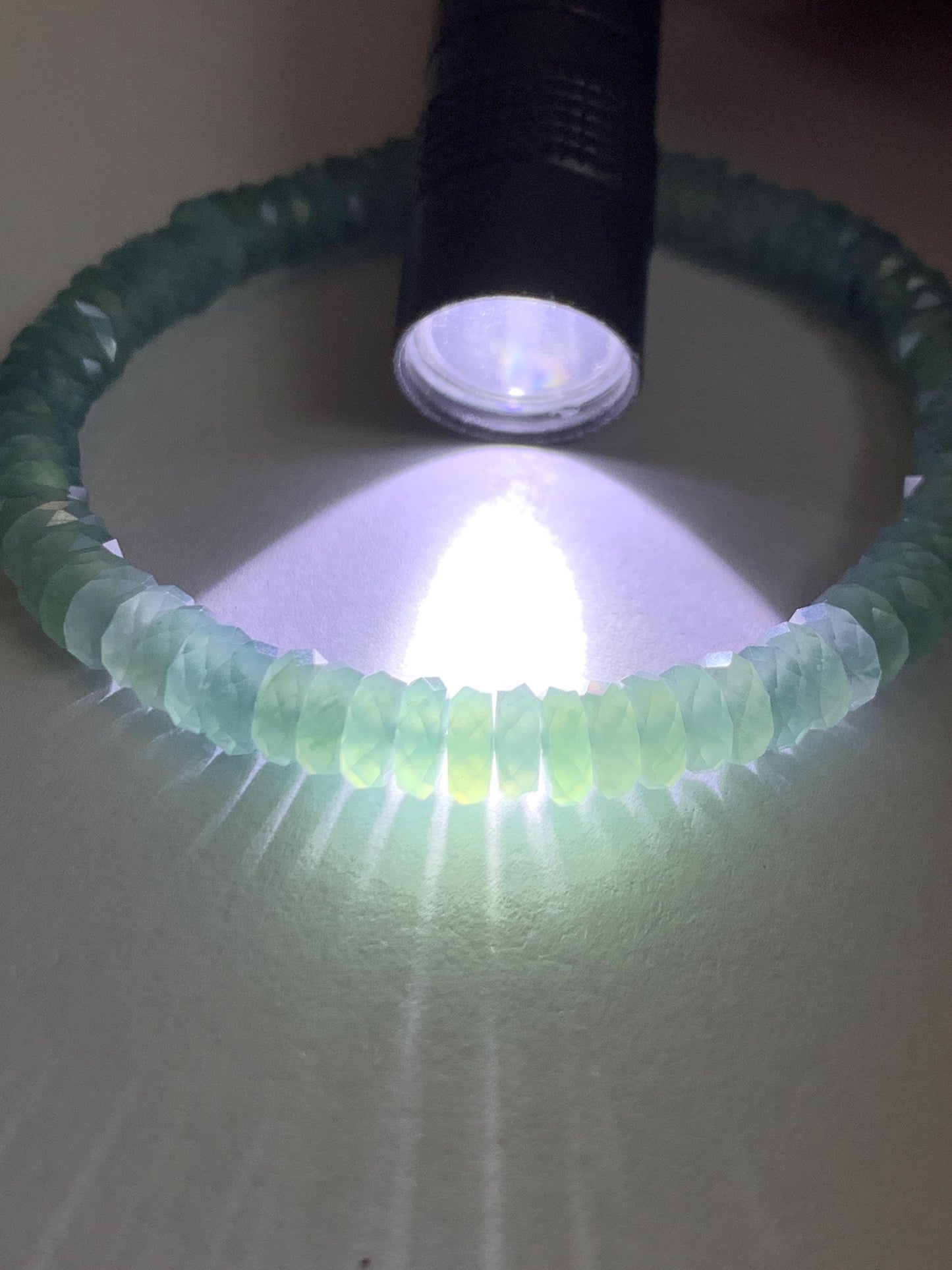 Certified Natural Grade A Guatemalan Icy Translucent Light Teal Jade Jadeite Faceted Flat Beads Beaded Bracelet 6.75” 天然冰危浅蓝绿翡翠切割面珠手串 603